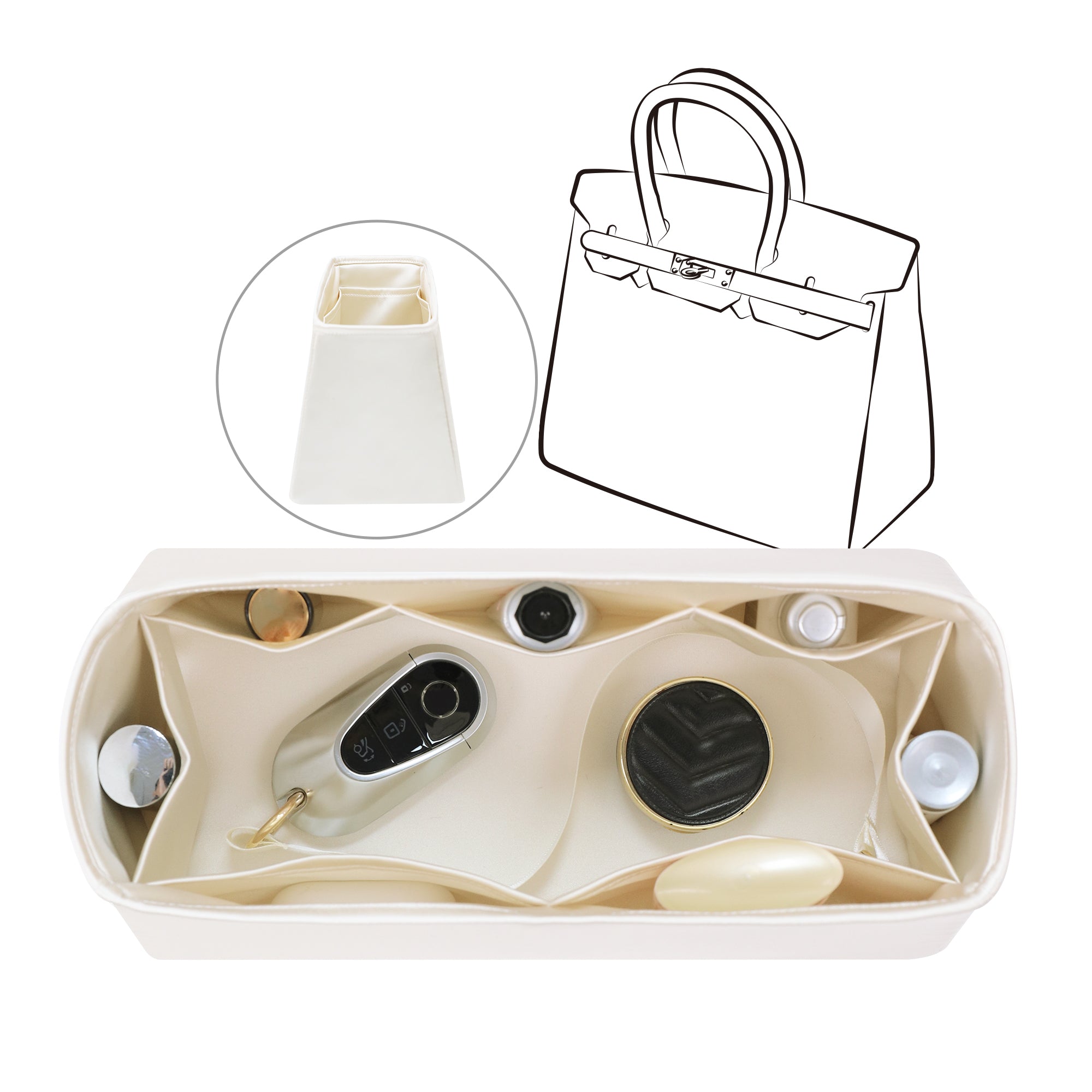 Silky Bag Insert Fit for Birkin 25/30/35, Lightweight and Silk Touch, Side Zipper Design
