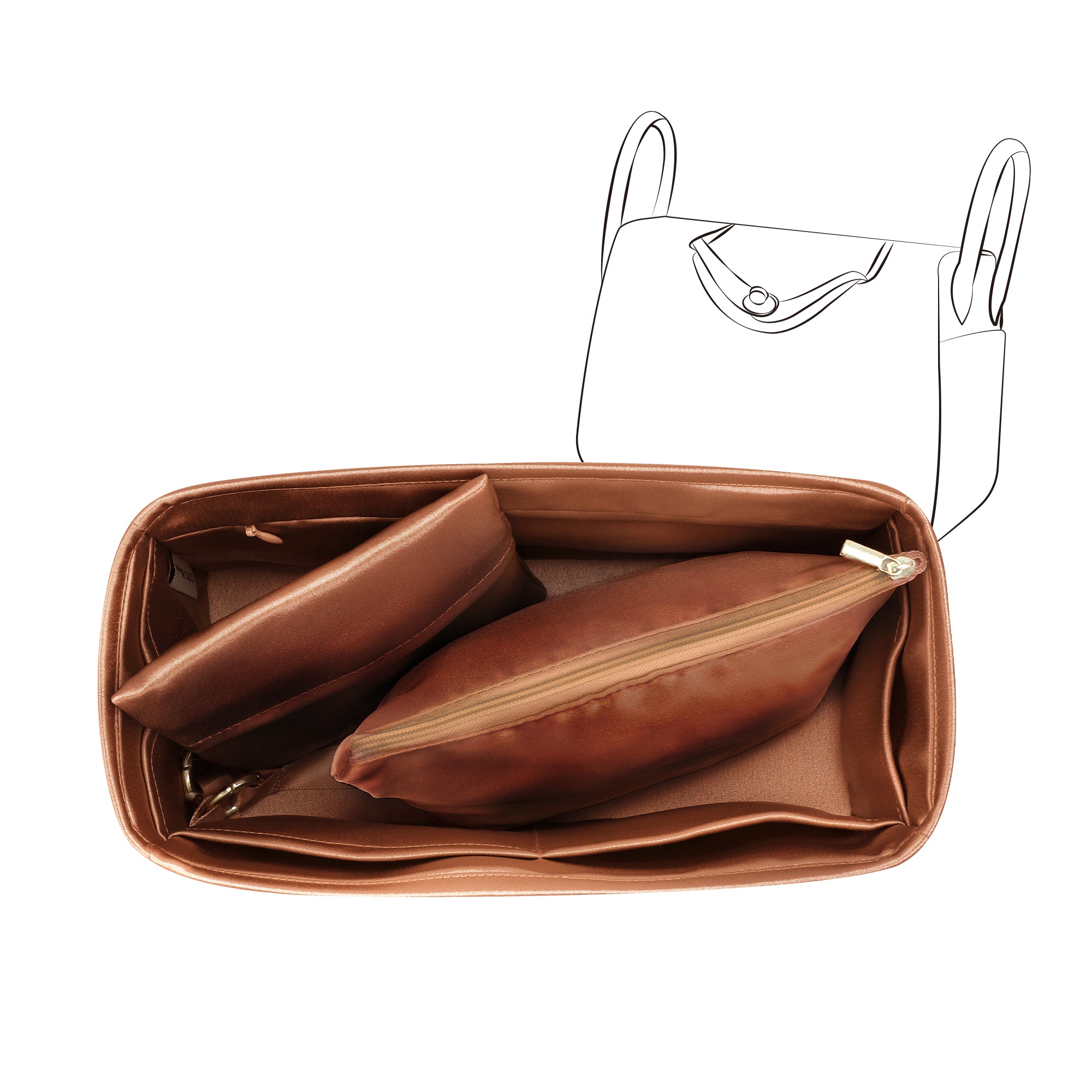 Silky Bag Insert Organizer 3 Set Fit for Birkin/HAC/Kelly/Herbag/Garden Party/Picotin/Lindy, Silk Liner and Storage Pouch