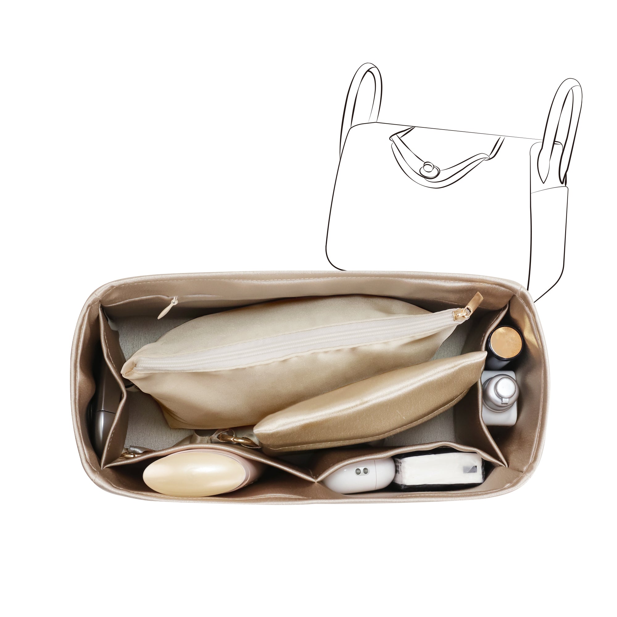 Silky Bag Insert Organizer 3 Set Fit for Birkin/HAC/Kelly/Herbag/Garden Party/Picotin/Lindy, Silk Liner and Storage Pouch