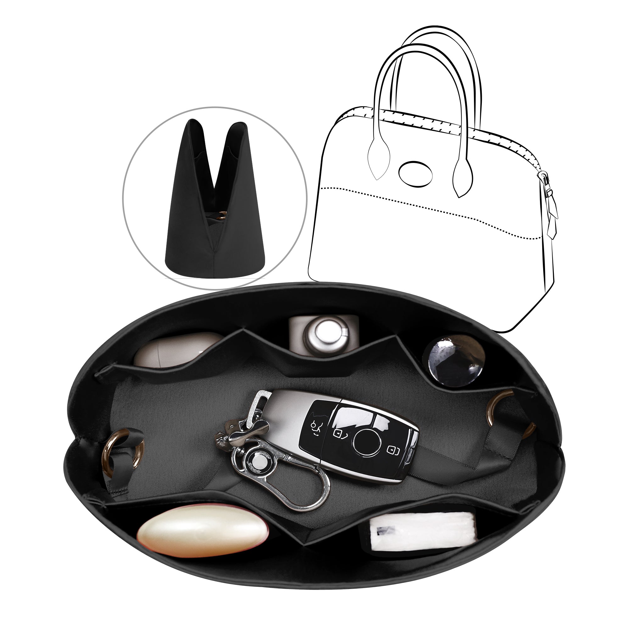 Silky Bag Insert Organizer 3 Set Fit for Birkin/HAC/Kelly/Herbag/Garden Party/Picotin/Lindy, Silk Liner and Storage Pouch
