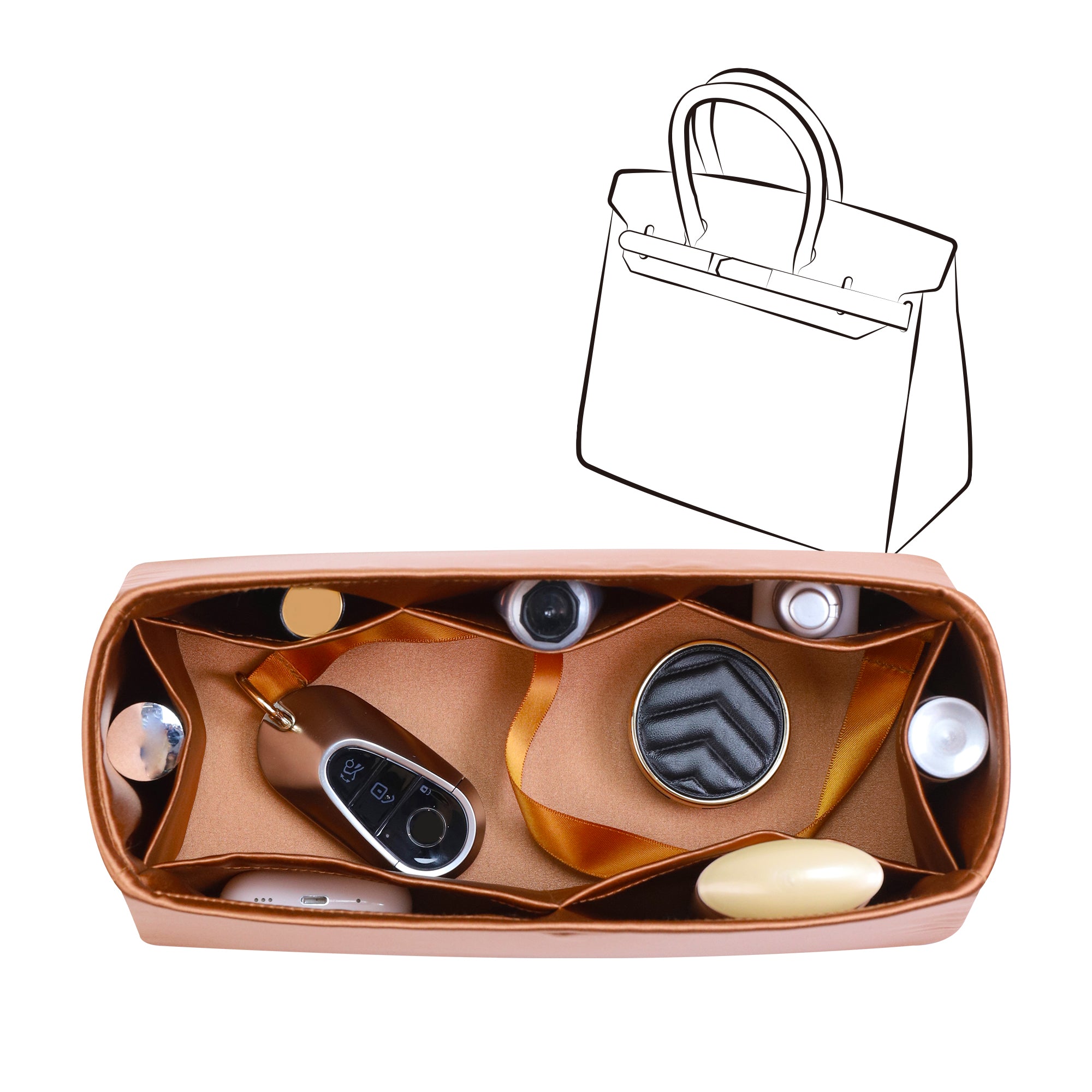 Silky Bag Insert Organizer 3 Set Fit for Birkin 25/30/35, Silk Liner and Storage Pouch