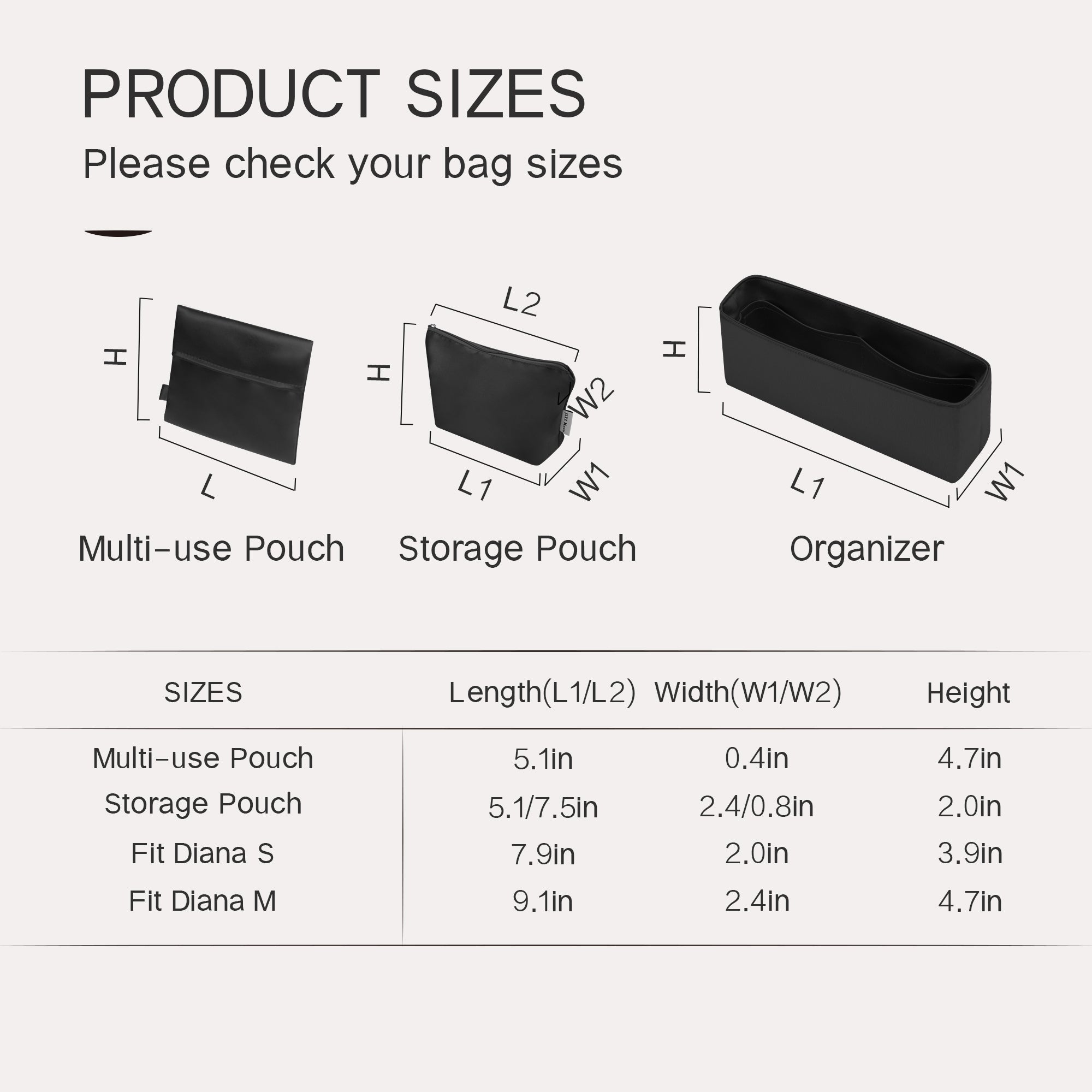 Silky Purse Insert Organizer 3 Set for Chanel 2.55/Leboy/Gabrielle Backpack/Diana