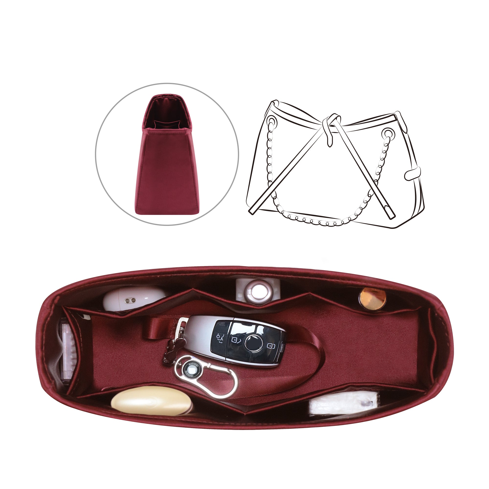 Silky Purse Insert Organizer 3 Set for Carryall Bags, Silk Touch Bag Organizer, Luxury Handbag Shaper,Lightweight