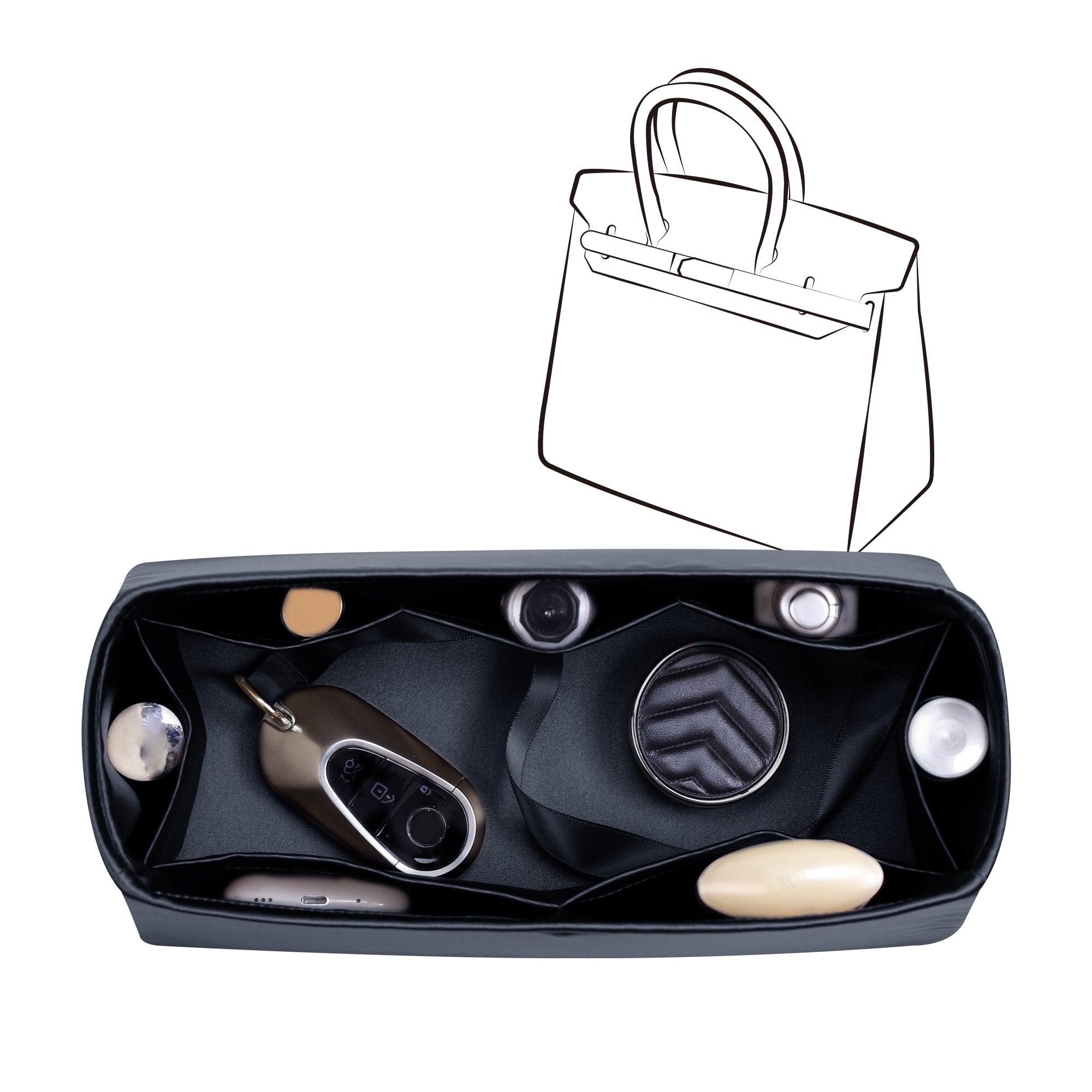Silky Bag Insert Organizer 3 Set Fit for Birkin 25/30/35, Silk Liner and Storage Pouch
