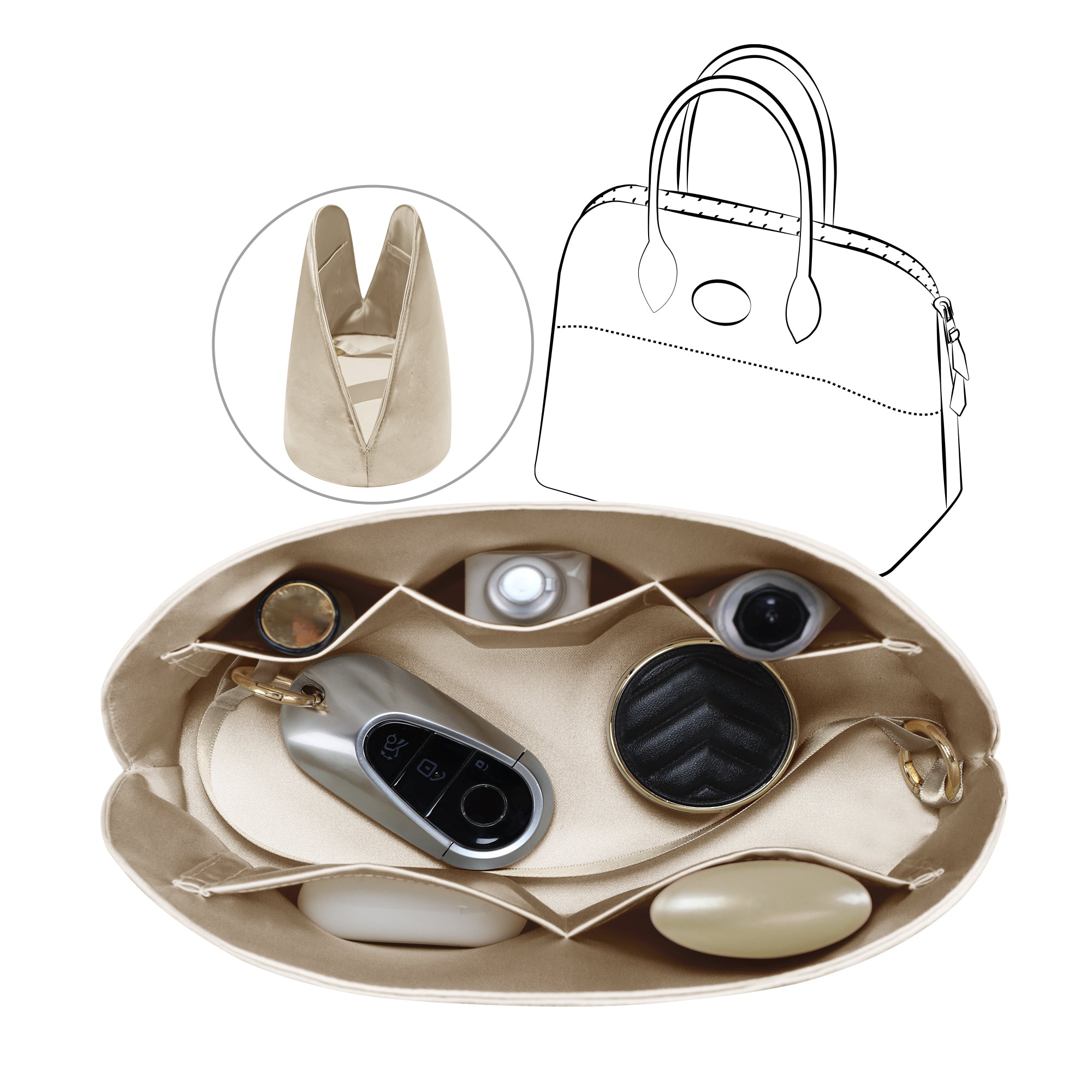Silky Bag Insert Organizer 3 Set Fit for Birkin/HAC/Kelly/Herbag/Garden Party/Picotin/Lindy, Silk Liner and Storage Pouch