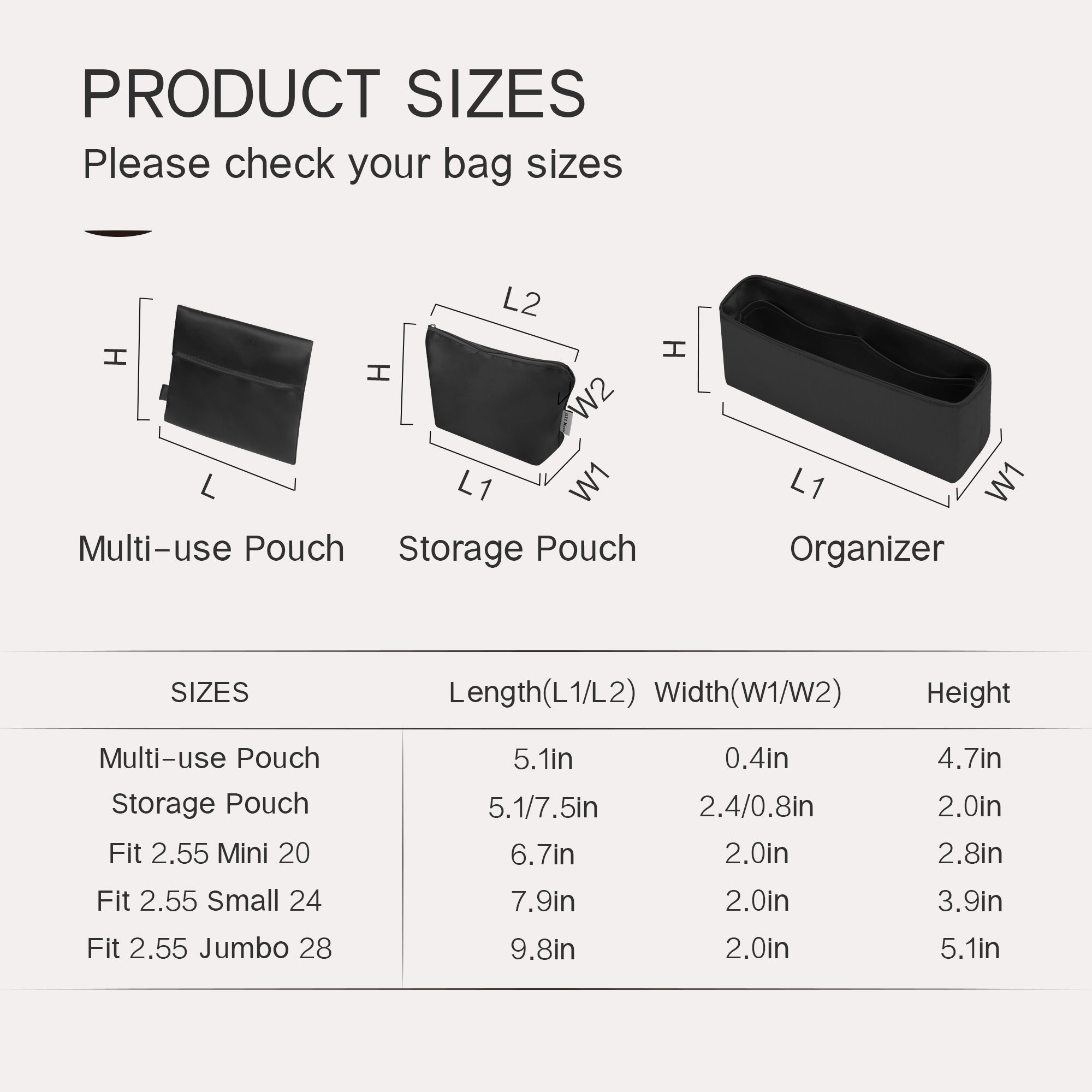 Silky Purse Insert Organizer 3 Set for Chanel 2.55/Leboy/Gabrielle Backpack/Diana