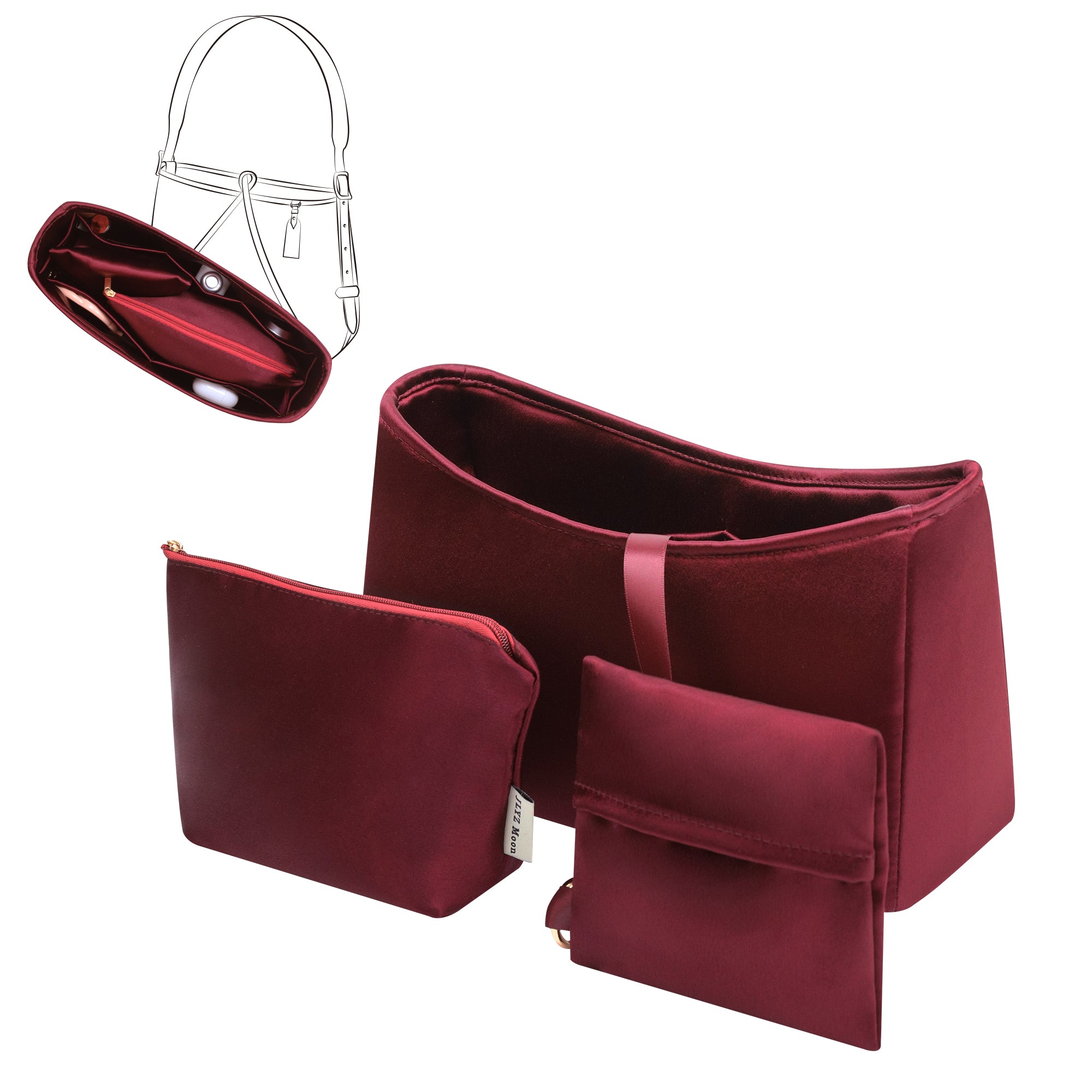 Silky Purse Insert Organizer 3 Set for Carryall Bags, Silk Touch Bag Organizer, Luxury Handbag Shaper,Lightweight