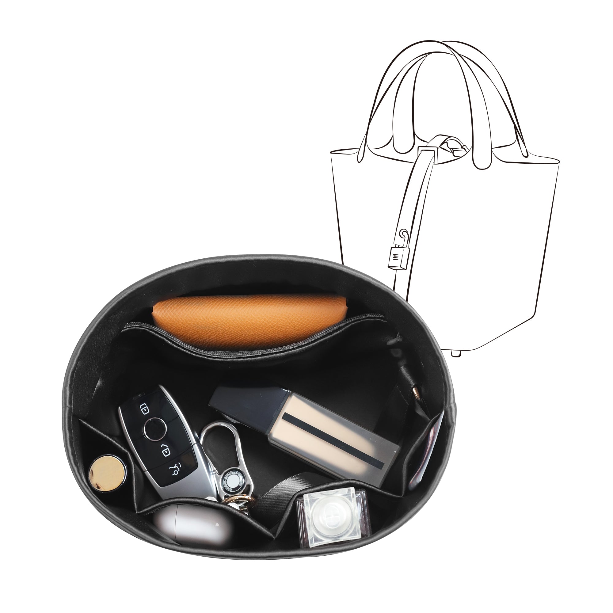 JLYZ Moon Picotin 18 Bag Insert Oval with Zipper, Purse Organizer Compatible with Hermes Picotin, Silky Bag Insert, Lightweight and Soft Touch