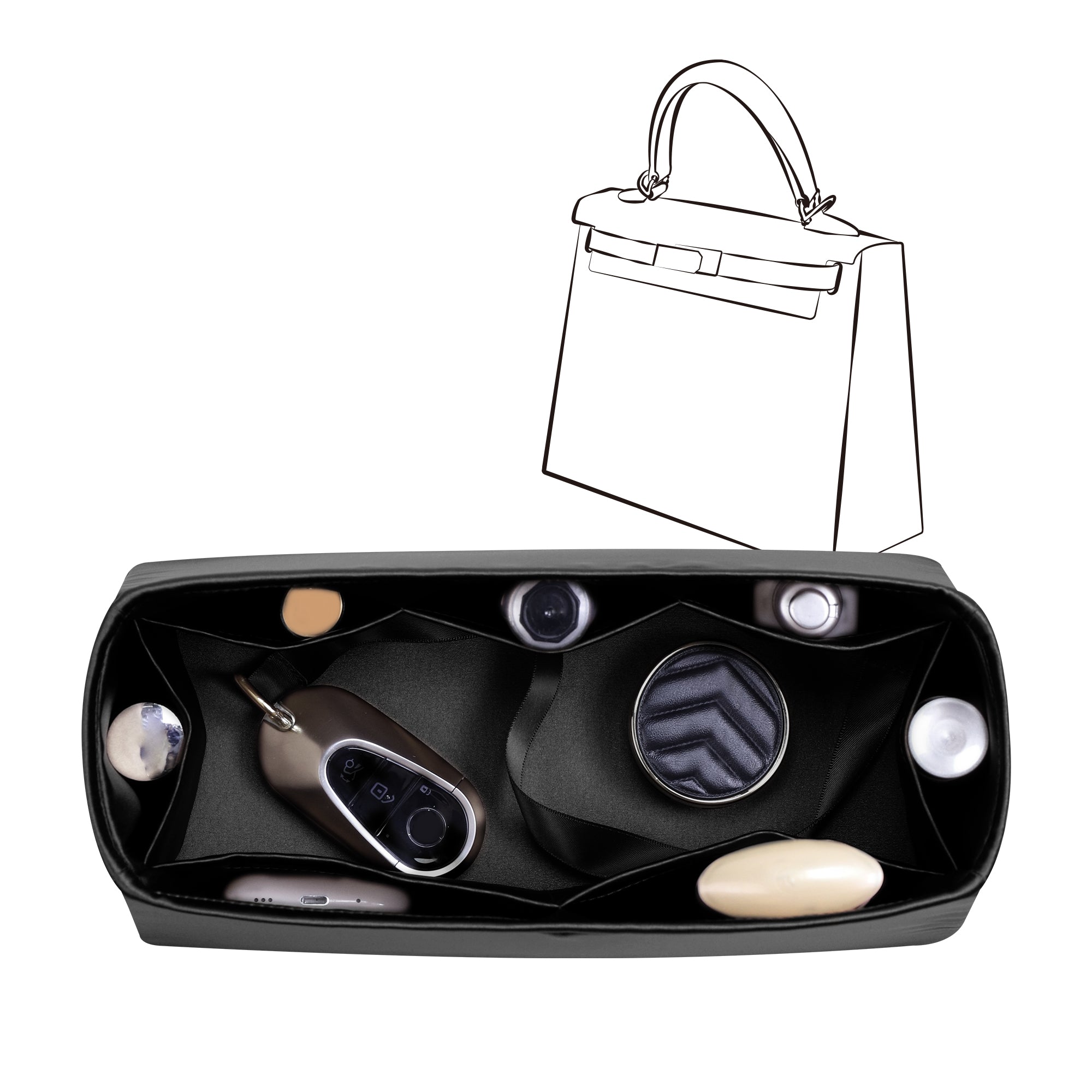 Silky Bag Insert Organizer 3 Set Fit for Kelly Pochette/Mini II/20/Danse/2424 mini, Silk Liner and Storage Pouch