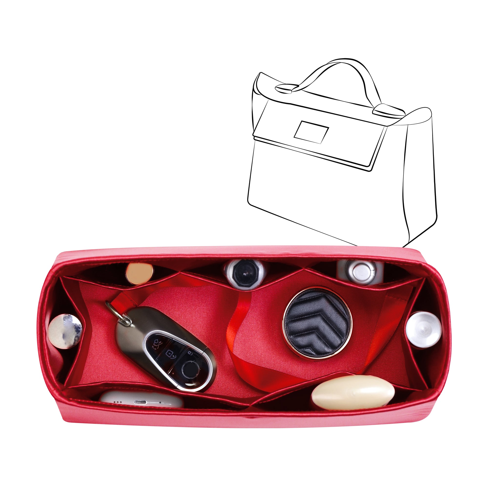 Silky Bag Insert Organizer 3 Set Fit for Kelly Pochette/Mini II/20/Danse/2424 mini, Silk Liner and Storage Pouch