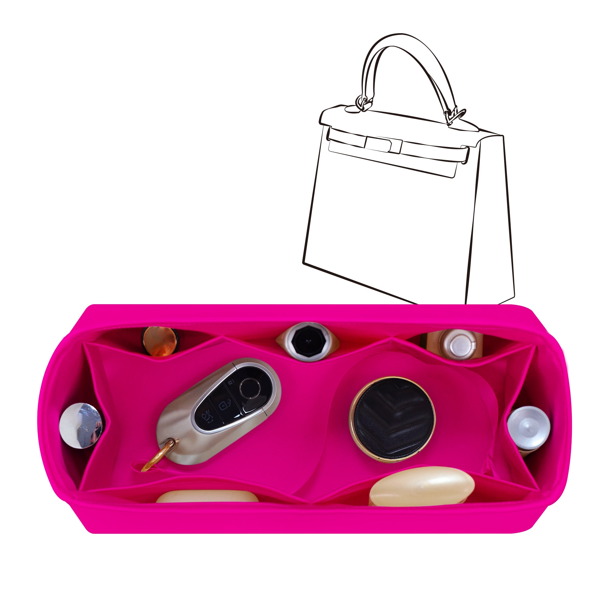 Silky Bag Insert Organizer 3 Set Fit for Kelly Pochette/Mini II/20/Danse/2424 mini, Silk Liner and Storage Pouch