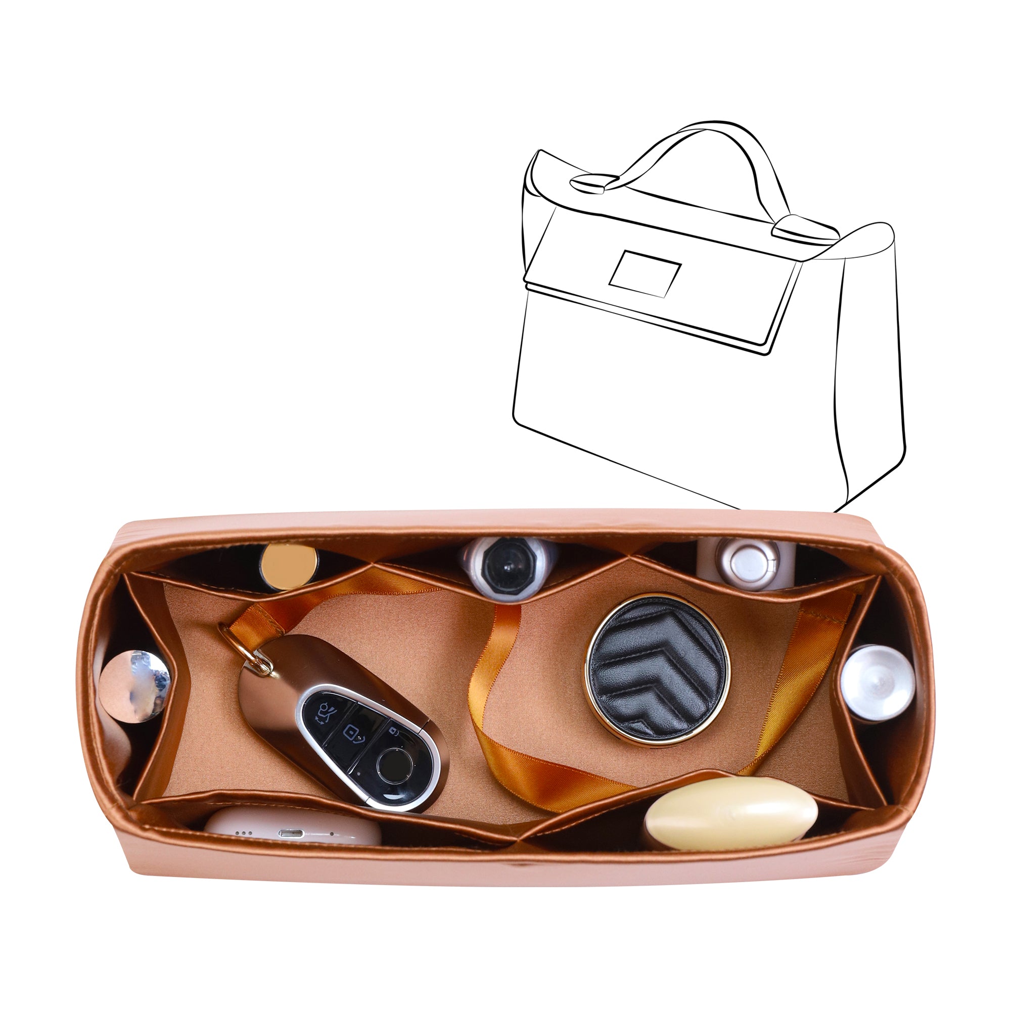 Silky Bag Insert Organizer 3 Set Fit for Kelly Pochette/Mini II/20/Danse/2424 mini, Silk Liner and Storage Pouch
