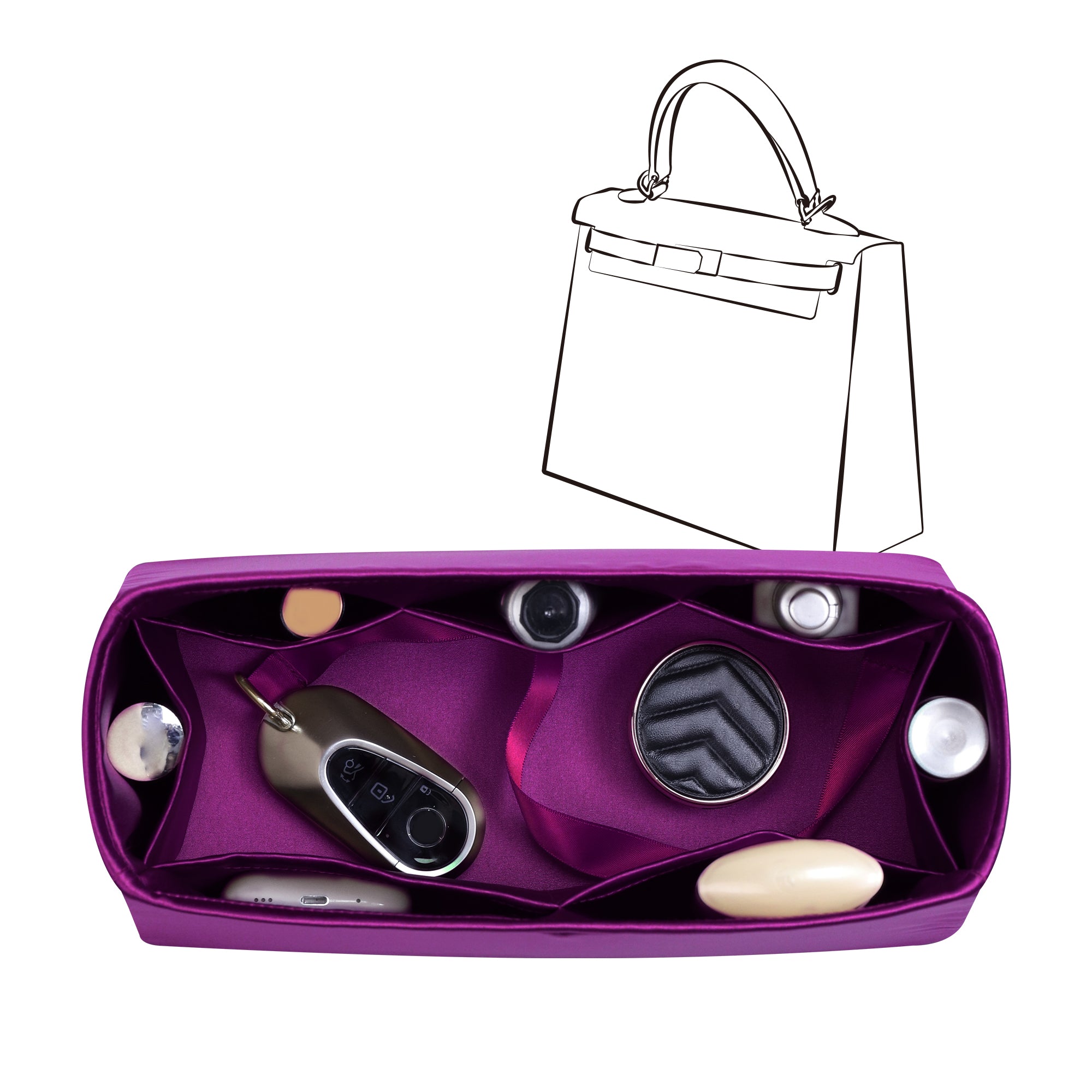 Silky Bag Insert Organizer 3 Set Fit for Kelly Pochette/Mini II/20/Danse/2424 mini, Silk Liner and Storage Pouch