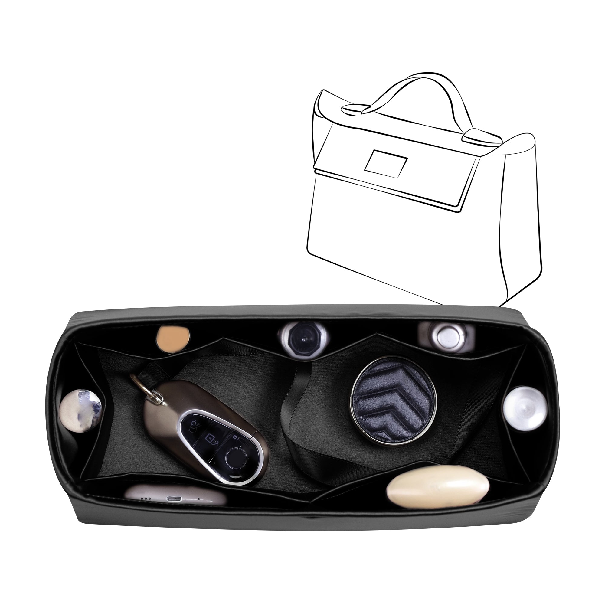 Silky Bag Insert Organizer 3 Set Fit for Kelly Pochette/Mini II/20/Danse/2424 mini, Silk Liner and Storage Pouch