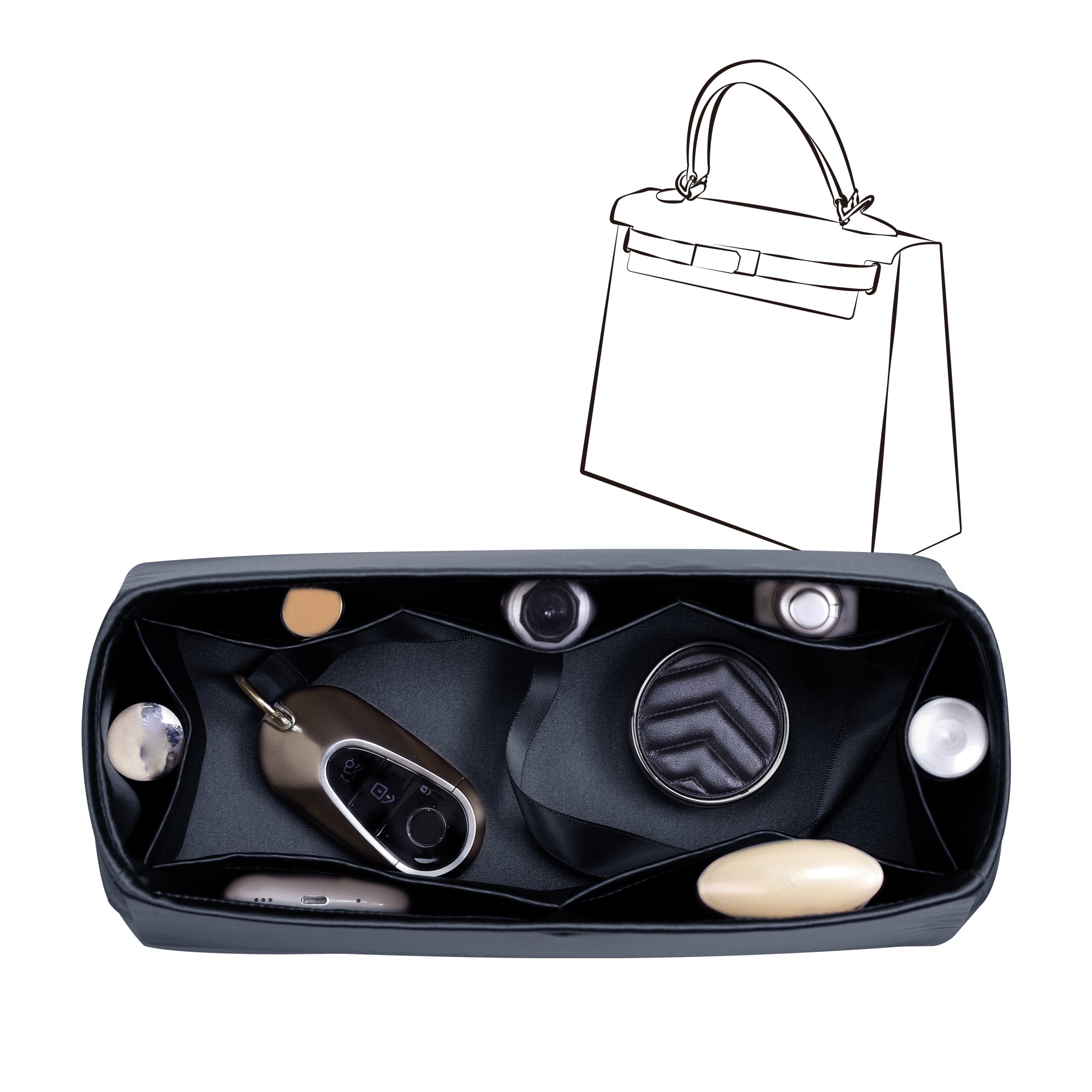 Silky Bag Insert Organizer 3 Set Fit for Kelly Pochette/Mini II/20/Danse/2424 mini, Silk Liner and Storage Pouch