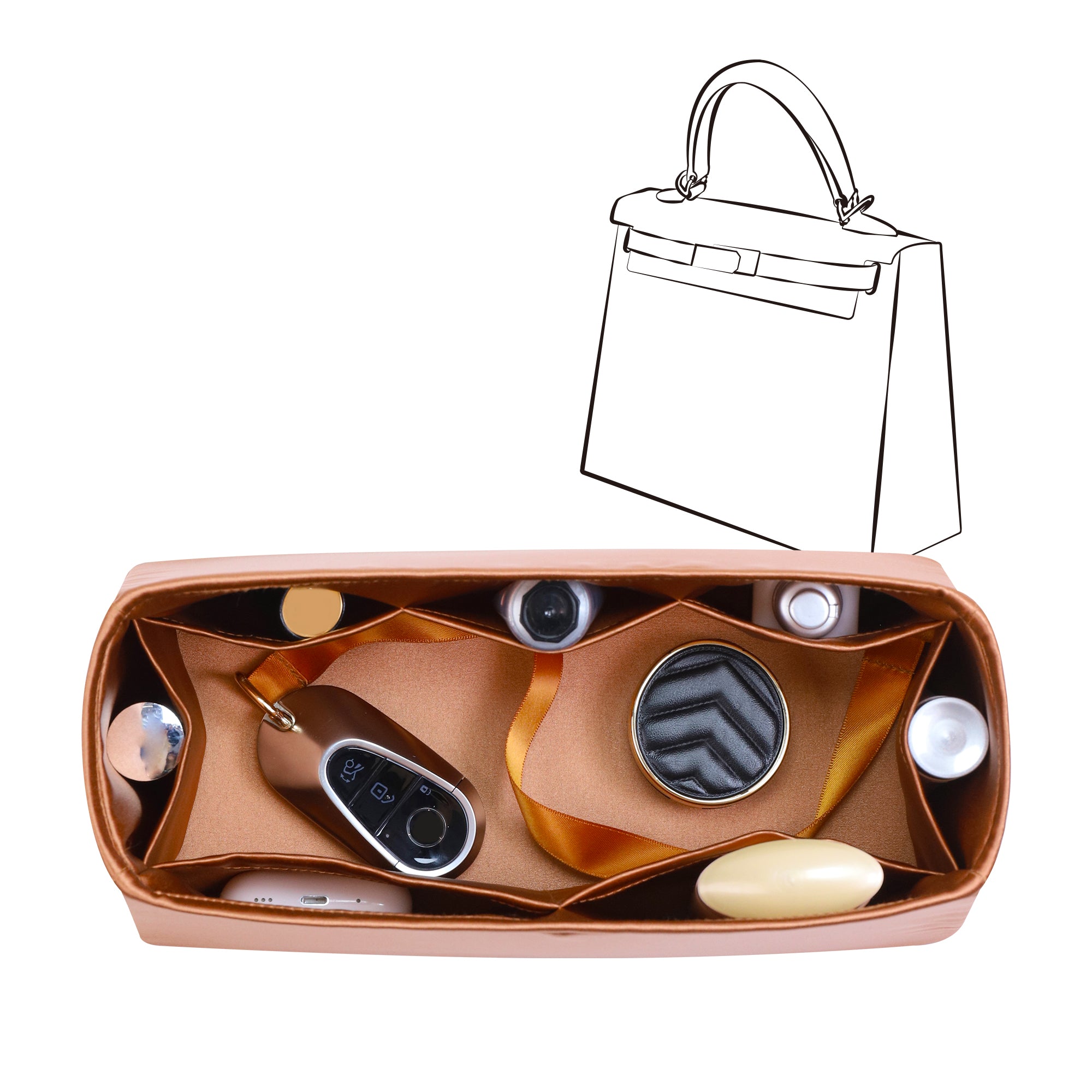 Silky Bag Insert Organizer 3 Set Fit for Kelly Pochette/Mini II/20/Danse/2424 mini, Silk Liner and Storage Pouch