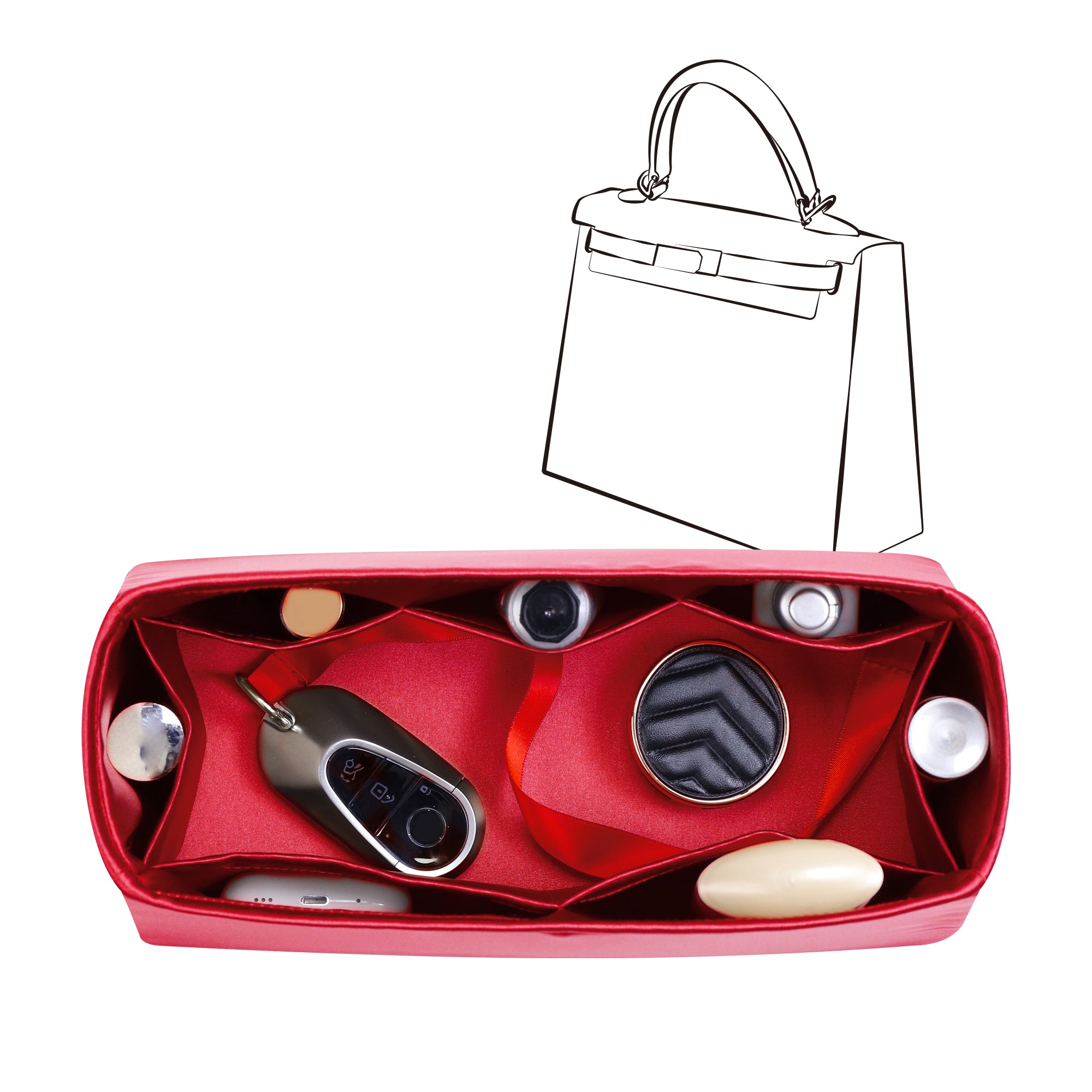 Silky Bag Insert Organizer 3 Set Fit for Kelly Pochette/Mini II/20/Danse/2424 mini, Silk Liner and Storage Pouch
