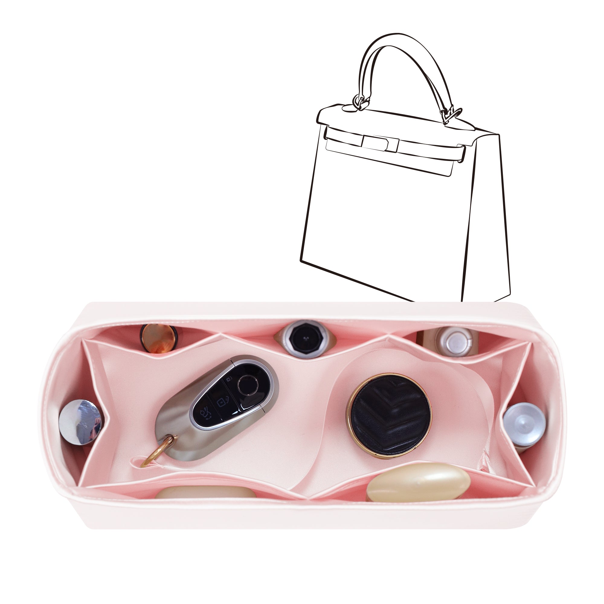 Silky Bag Insert Organizer 3 Set Fit for Kelly Pochette/Mini II/20/Danse/2424 mini, Silk Liner and Storage Pouch