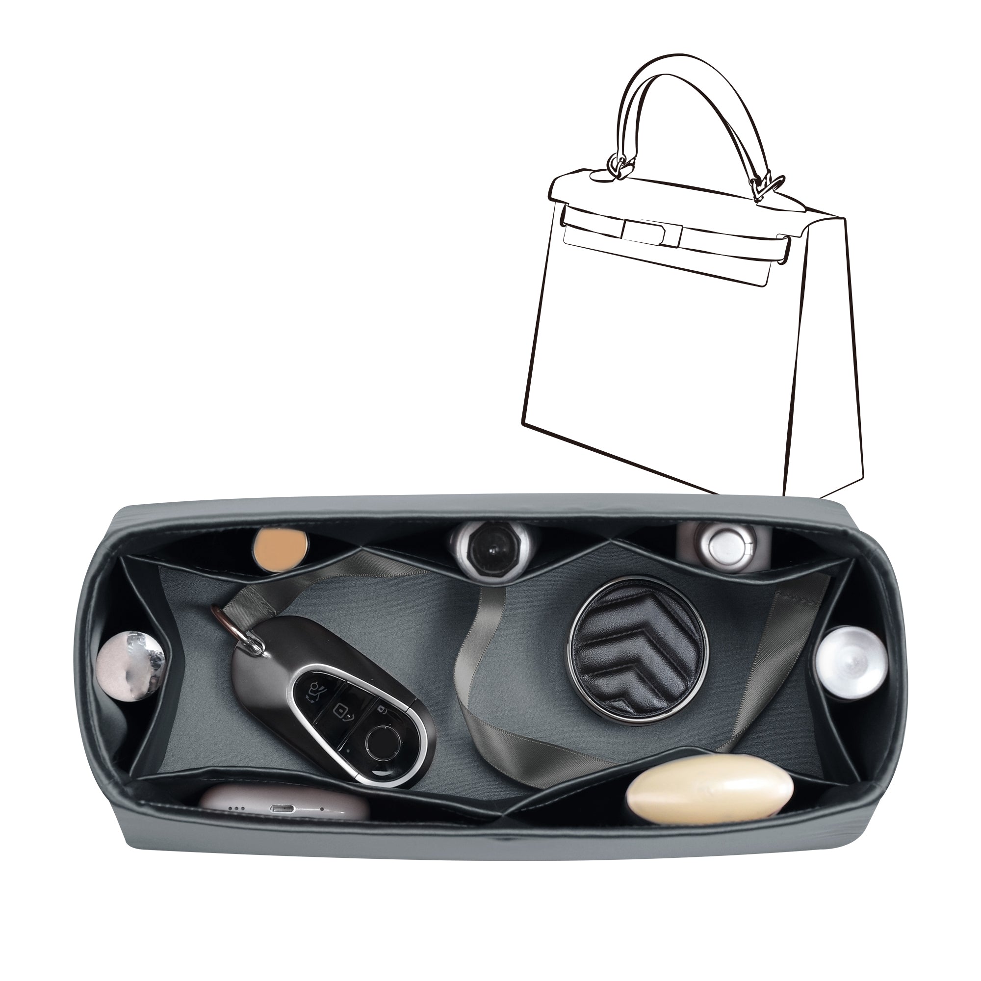 Silky Bag Insert Organizer 3 Set Fit for Kelly Pochette/Mini II/20/Danse/2424 mini, Silk Liner and Storage Pouch