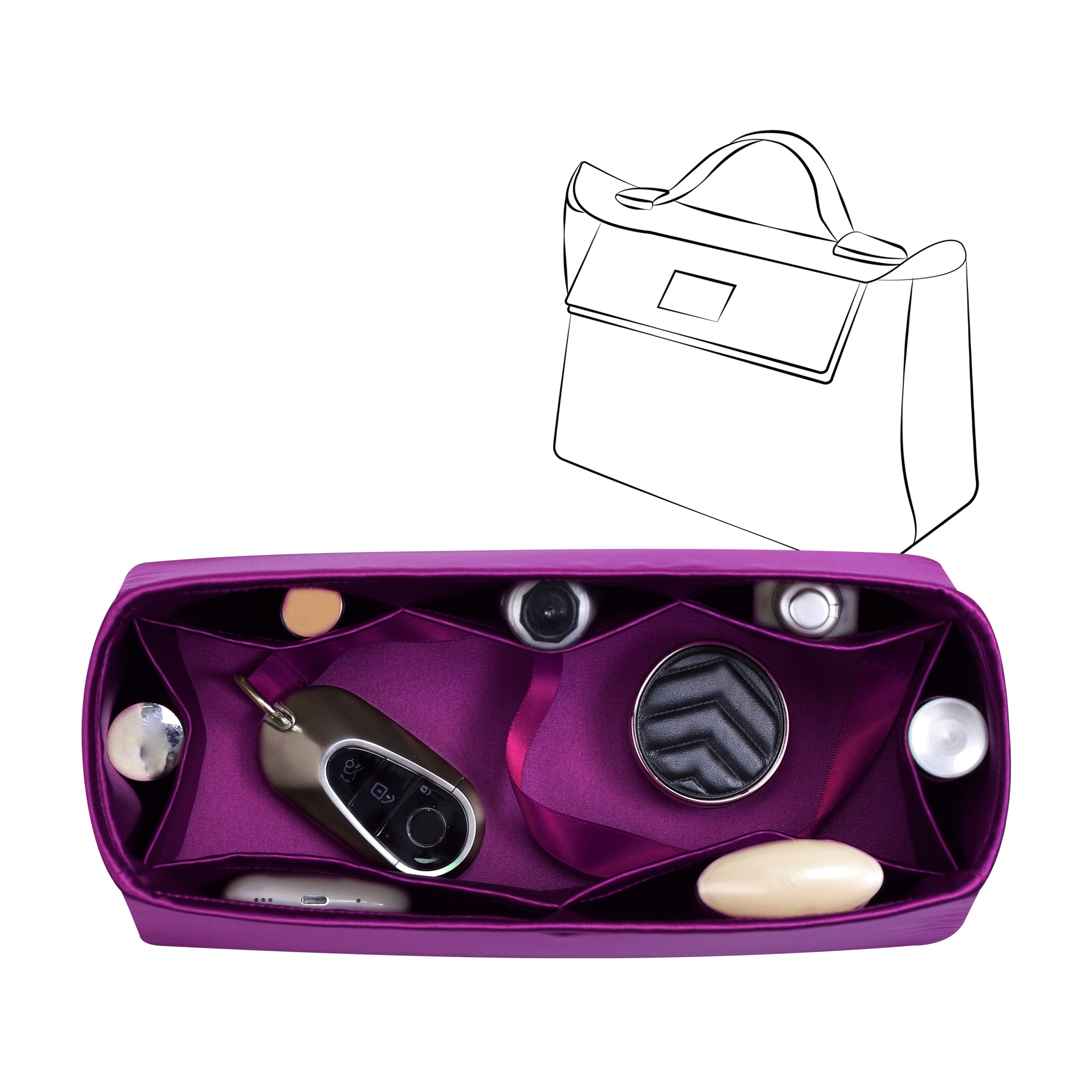 Silky Bag Insert Organizer 3 Set Fit for Kelly Pochette/Mini II/20/Danse/2424 mini, Silk Liner and Storage Pouch