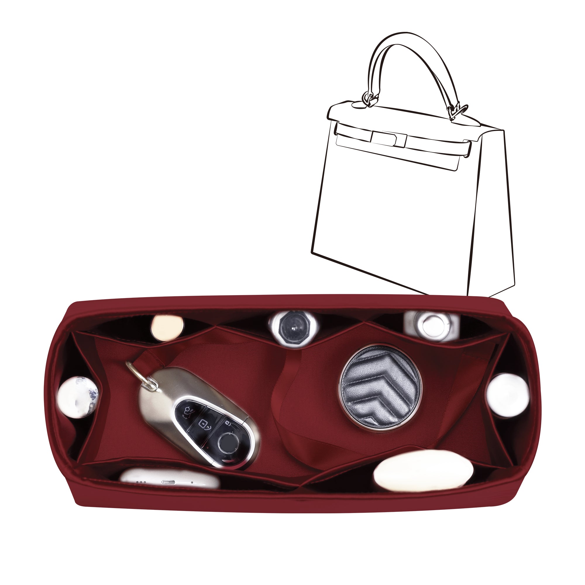 Silky Bag Insert Organizer 3 Set Fit for Kelly Pochette/Mini II/20/Danse/2424 mini, Silk Liner and Storage Pouch