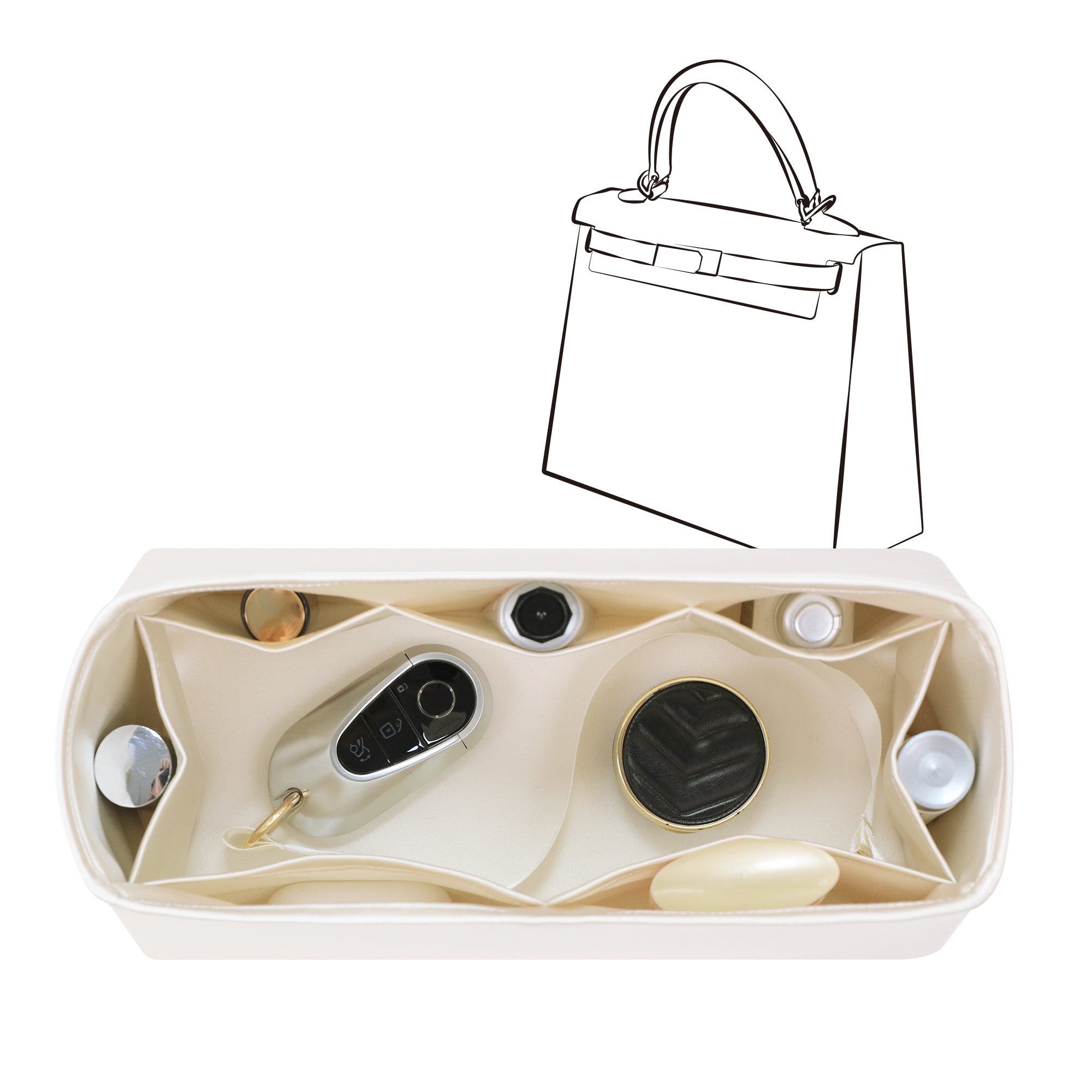 Silky Bag Insert Organizer 3 Set Fit for Kelly Pochette/Mini II/20/Danse/2424 mini, Silk Liner and Storage Pouch