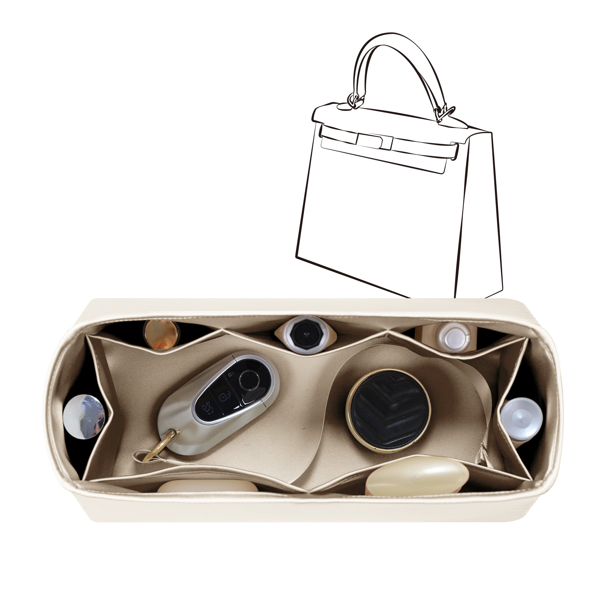 Silky Bag Insert Organizer 3 Set Fit for Kelly Pochette/Mini II/20/Danse/2424 mini, Silk Liner and Storage Pouch