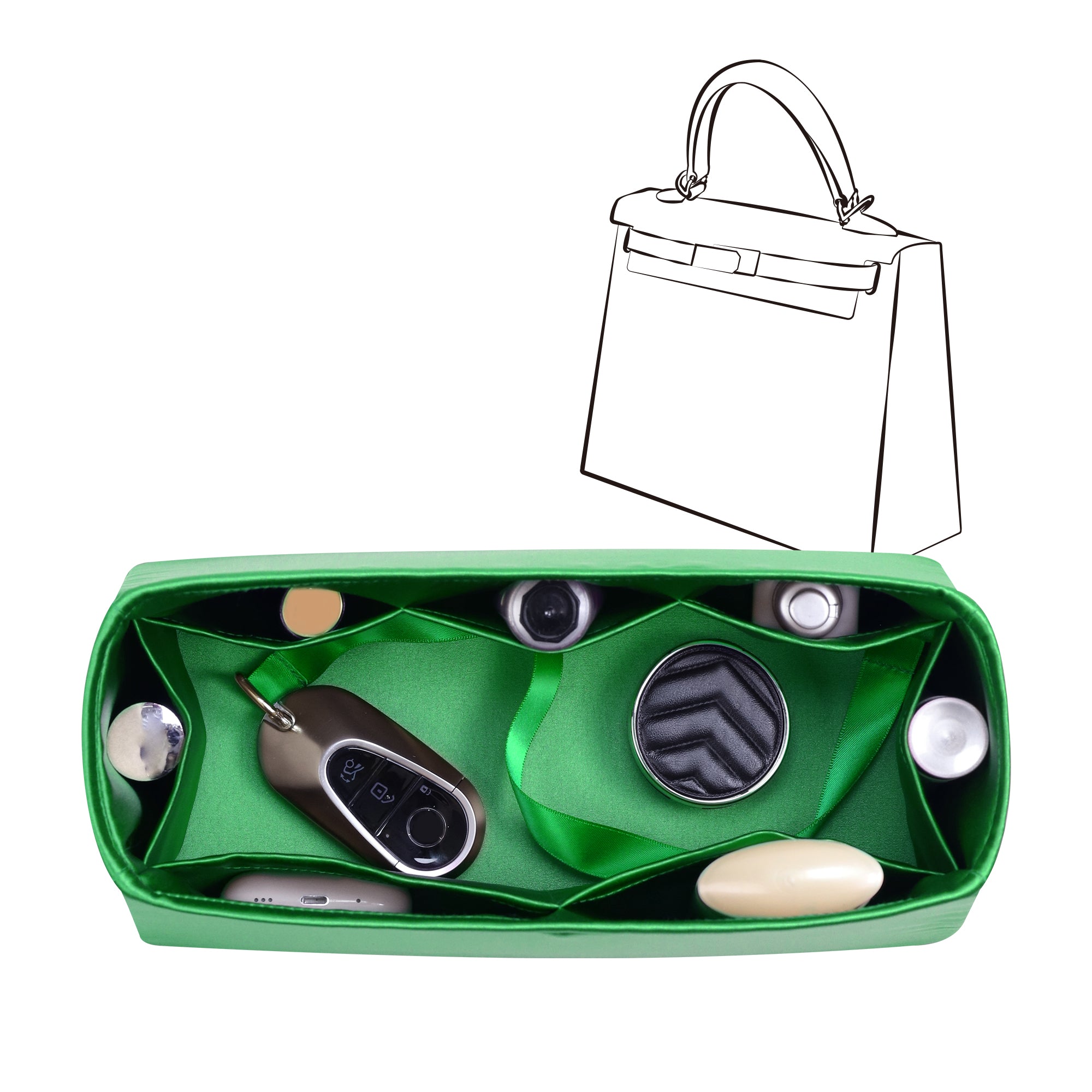 Silky Bag Insert Organizer 3 Set Fit for Kelly Pochette/Mini II/20/Danse/2424 mini, Silk Liner and Storage Pouch