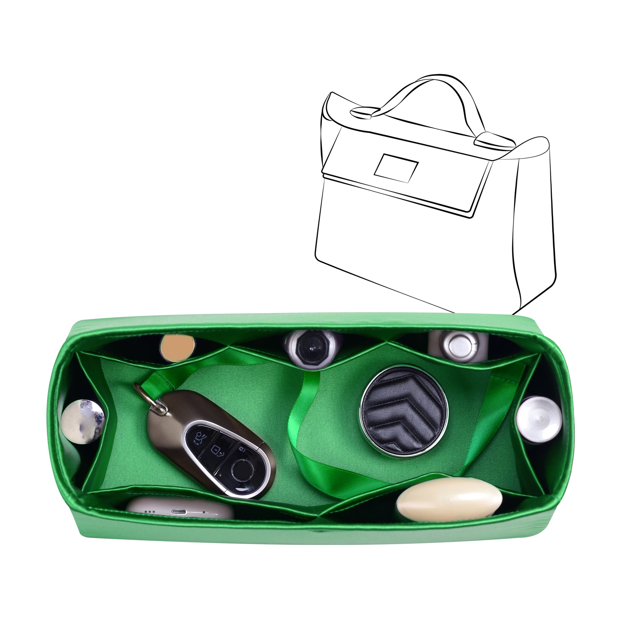 Silky Bag Insert Organizer 3 Set Fit for Kelly Pochette/Mini II/20/Danse/2424 mini, Silk Liner and Storage Pouch