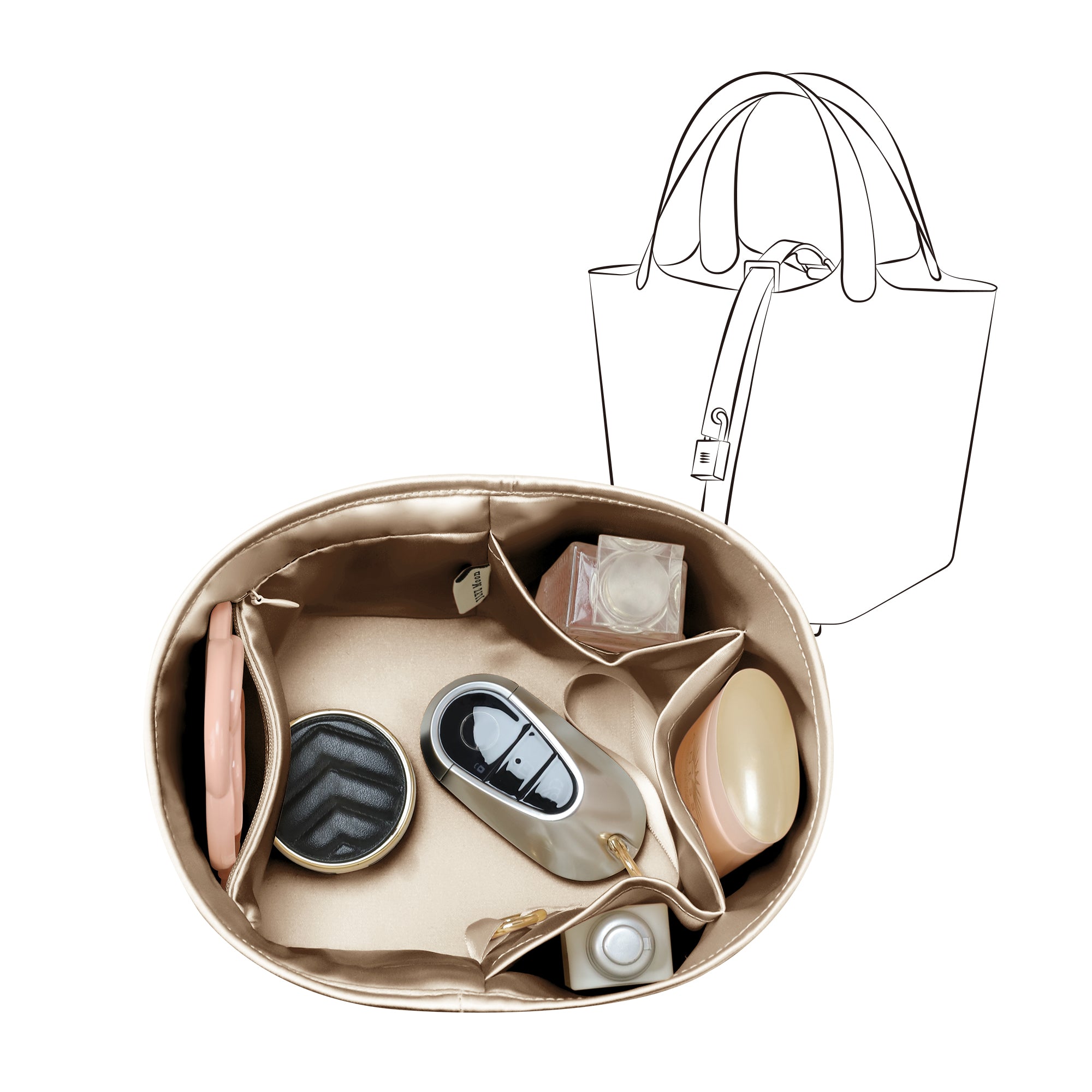 Silky Bag Insert Organizer 3 Set Fit for Birkin/HAC/Kelly/Herbag/Garden Party/Picotin/Lindy, Silk Liner and Storage Pouch