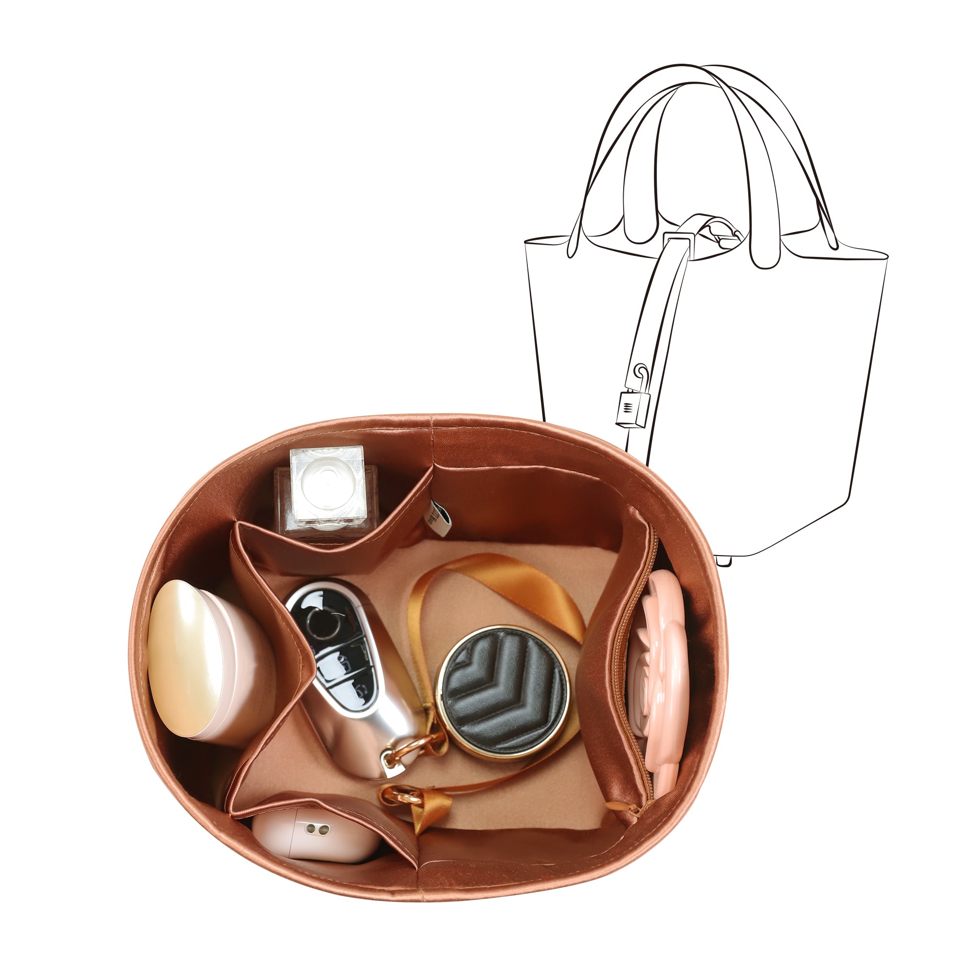 Silky Bag Insert Organizer 3 Set Fit for Birkin/HAC/Kelly/Herbag/Garden Party/Picotin/Lindy, Silk Liner and Storage Pouch