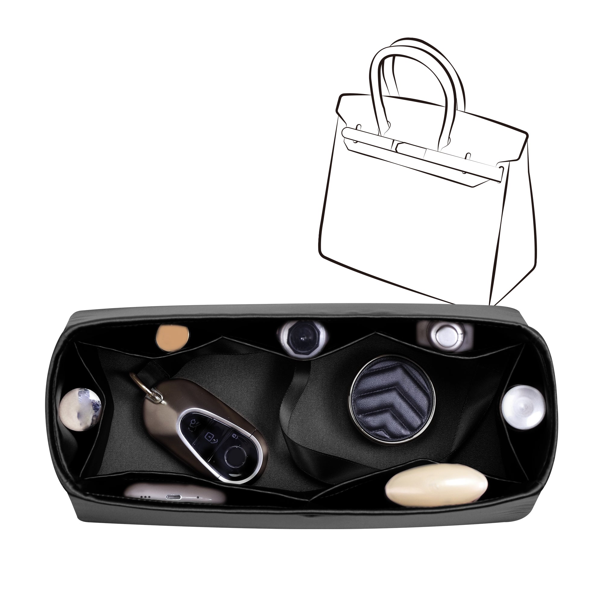 Silky Bag Insert Organizer 3 Set Fit for Birkin/HAC/Kelly/Herbag/Garden Party/Picotin/Lindy, Silk Liner and Storage Pouch