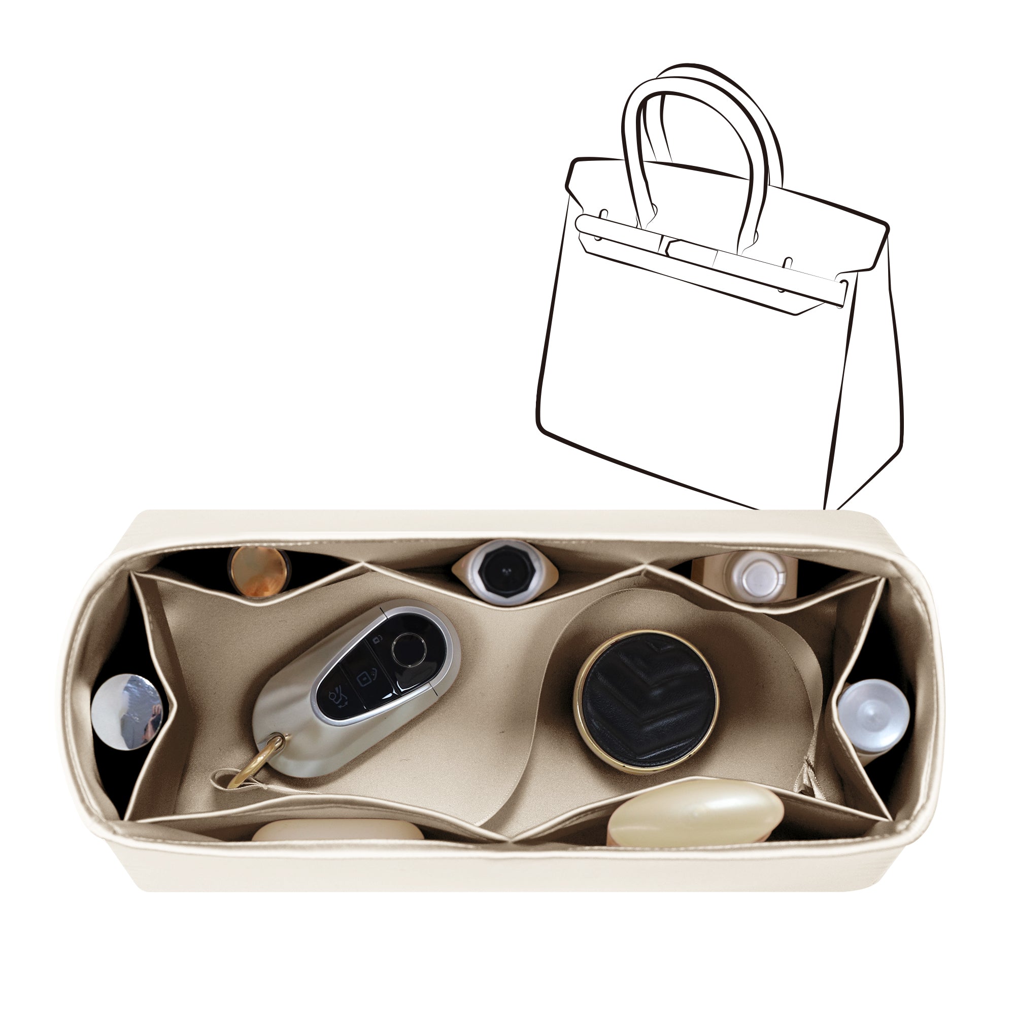Silky Bag Insert Organizer 3 Set Fit for Birkin 25/30/35, Silk Liner and Storage Pouch