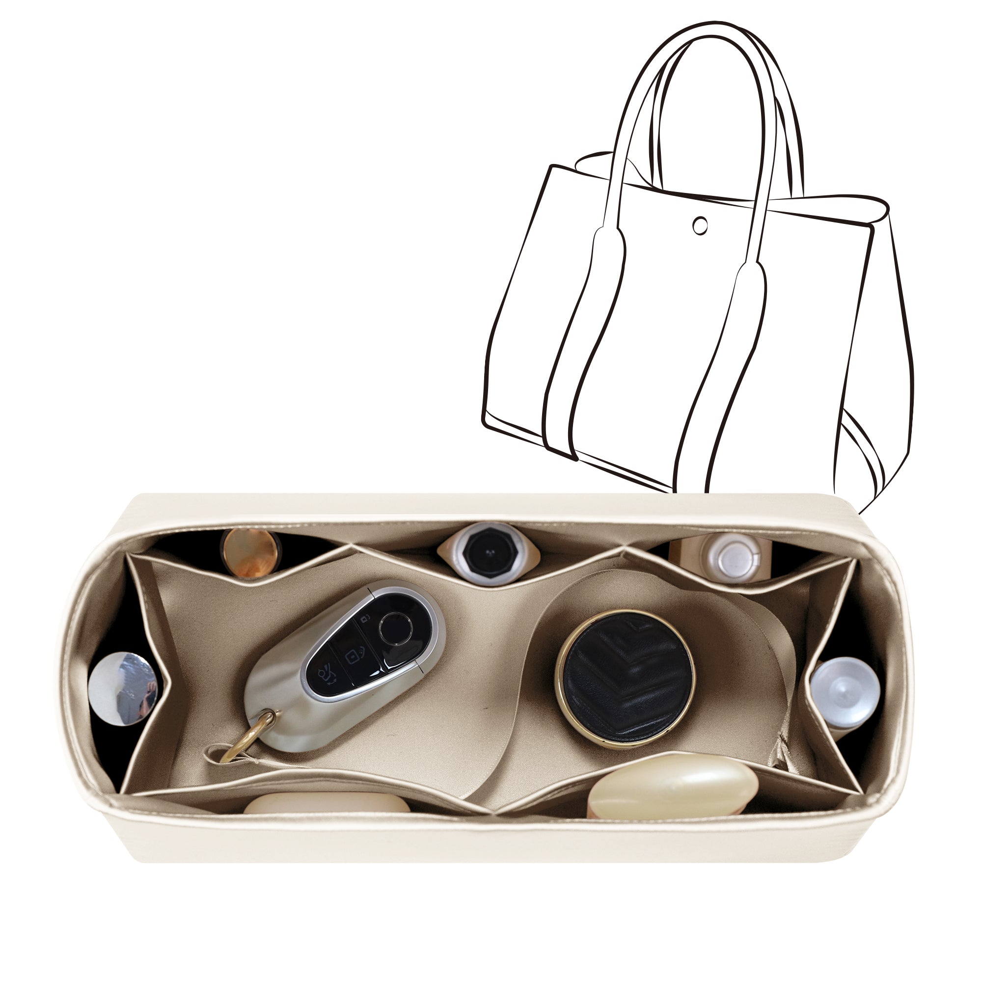 Silky Bag Insert Organizer 3 Set Fit for Birkin/HAC/Kelly/Herbag/Garden Party/Picotin/Lindy, Silk Liner and Storage Pouch