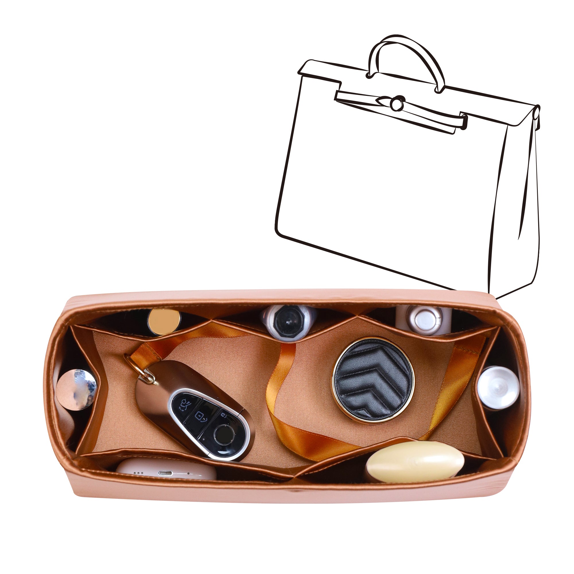 Silky Bag Insert Organizer 3 Set Fit for Birkin/HAC/Kelly/Herbag/Garden Party/Picotin/Lindy, Silk Liner and Storage Pouch