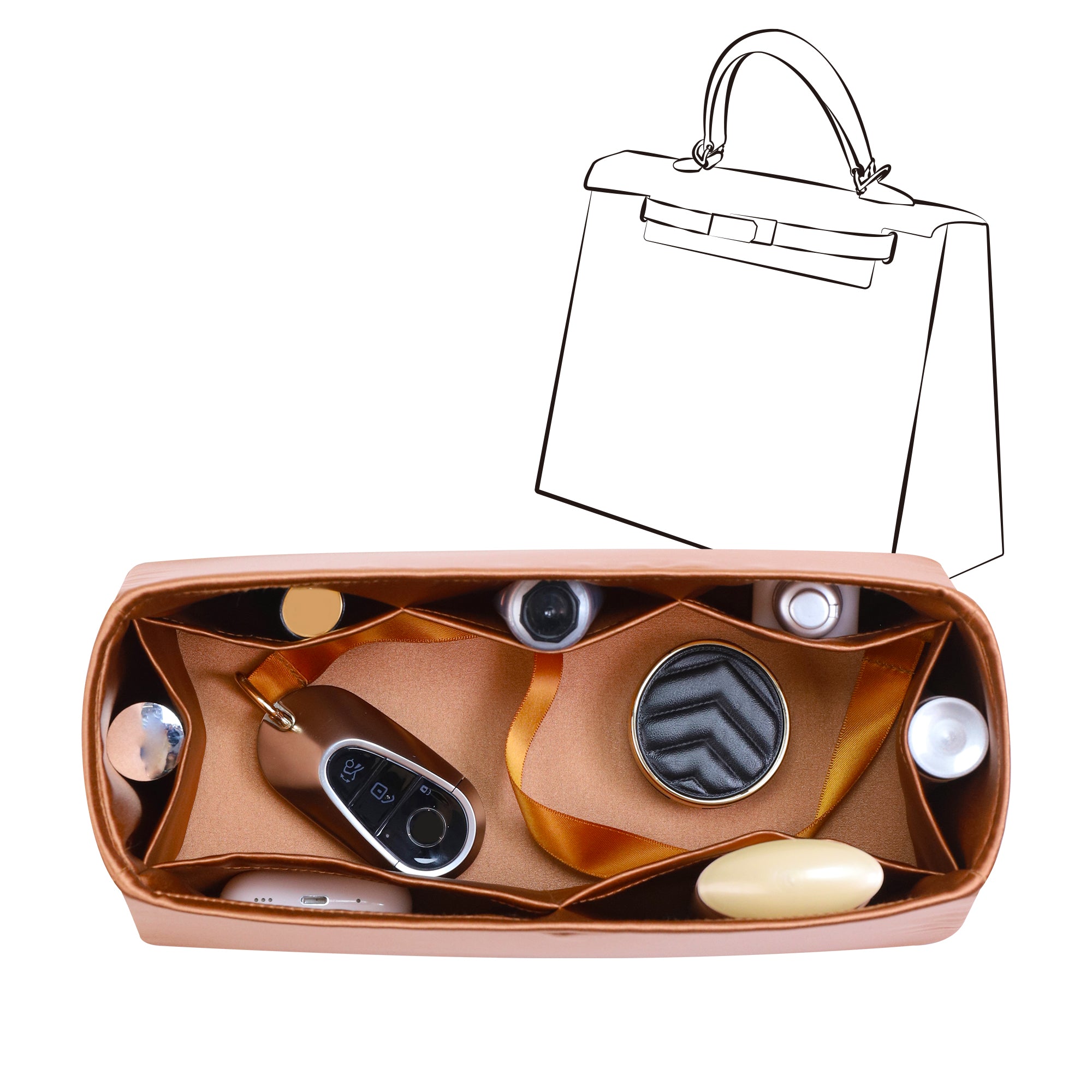 Silky Bag Insert Organizer 3 Set Fit for Birkin/HAC/Kelly/Herbag/Garden Party/Picotin/Lindy, Silk Liner and Storage Pouch