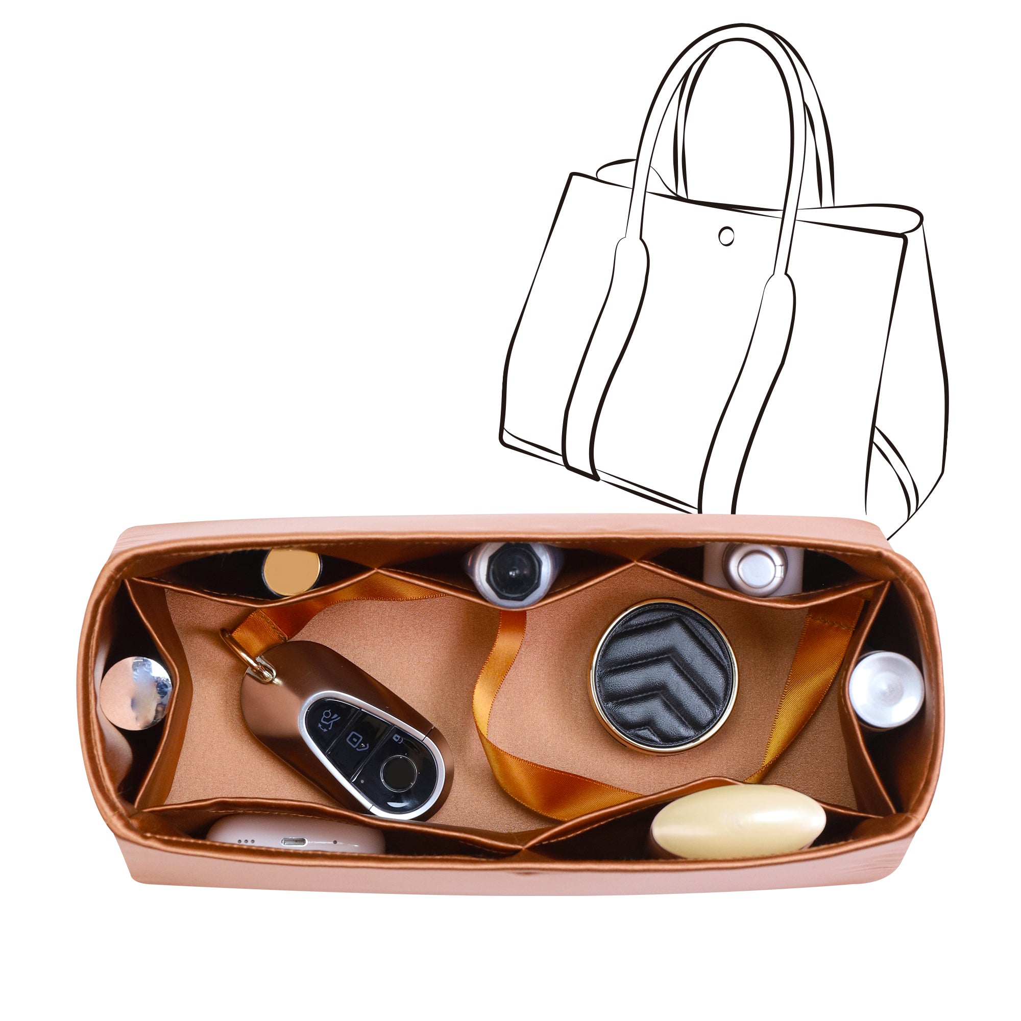 Silky Bag Insert Organizer 3 Set Fit for Birkin/HAC/Kelly/Herbag/Garden Party/Picotin/Lindy, Silk Liner and Storage Pouch