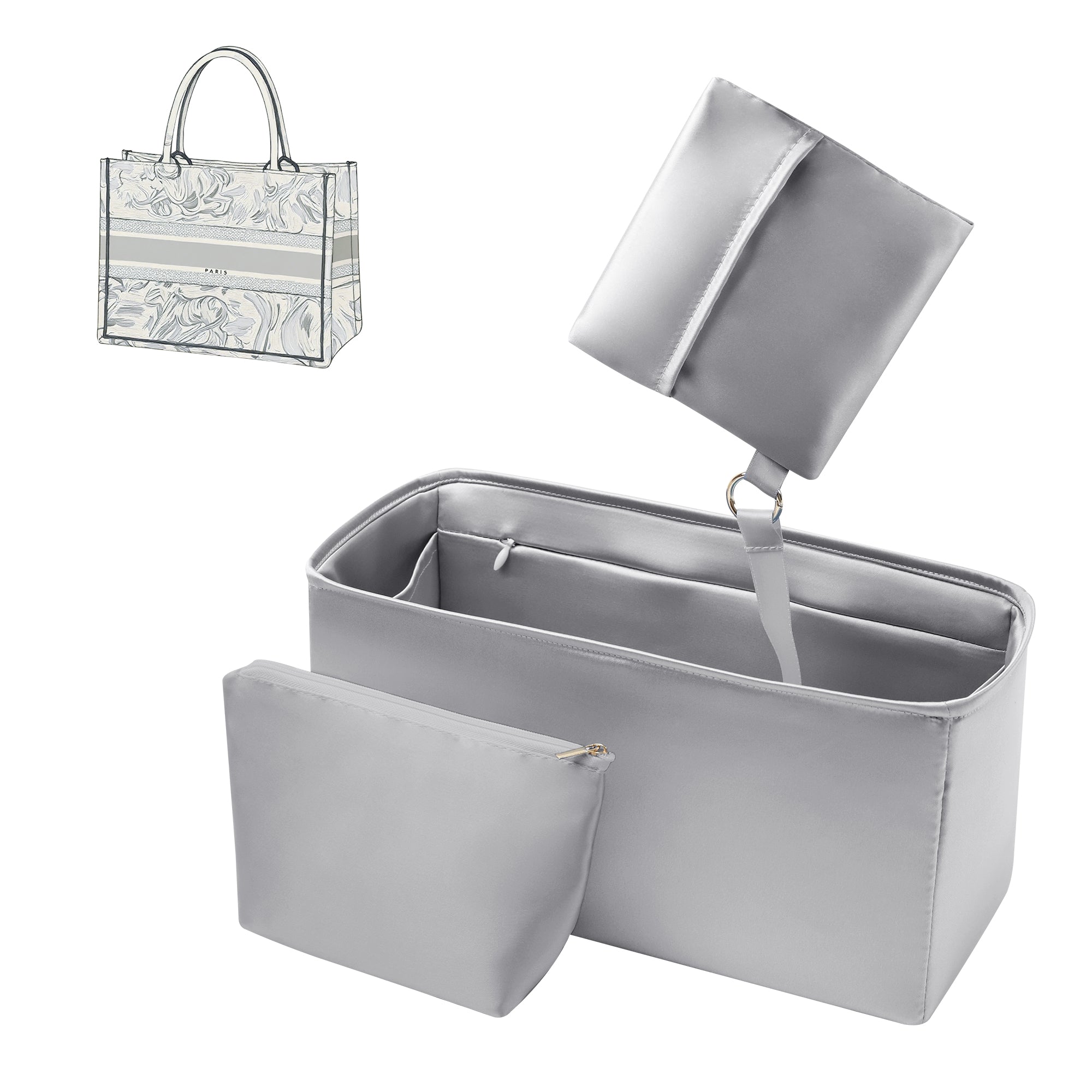 Silky Purse Insert Organizer 3 Set for Booktote Bags, Silk Touch Bag Organizer, Luxury Handbag Shaper,Lightweight