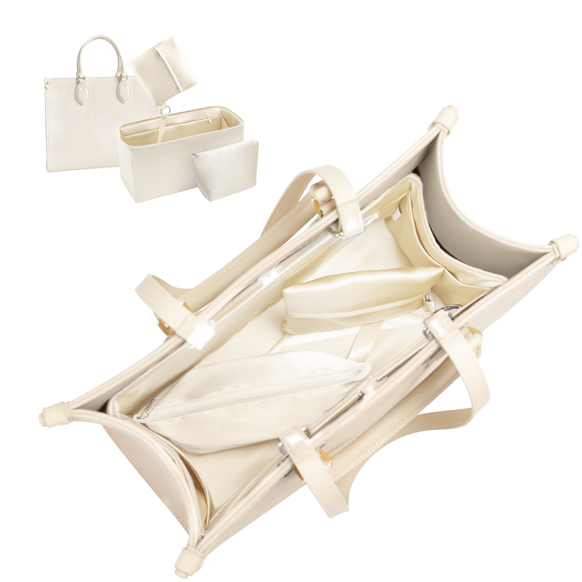 Silky Purse Insert Organizer 3 Set for Onthego Bags, Silk Touch Bag Organizer, Luxury Handbag Shaper,Lightweight