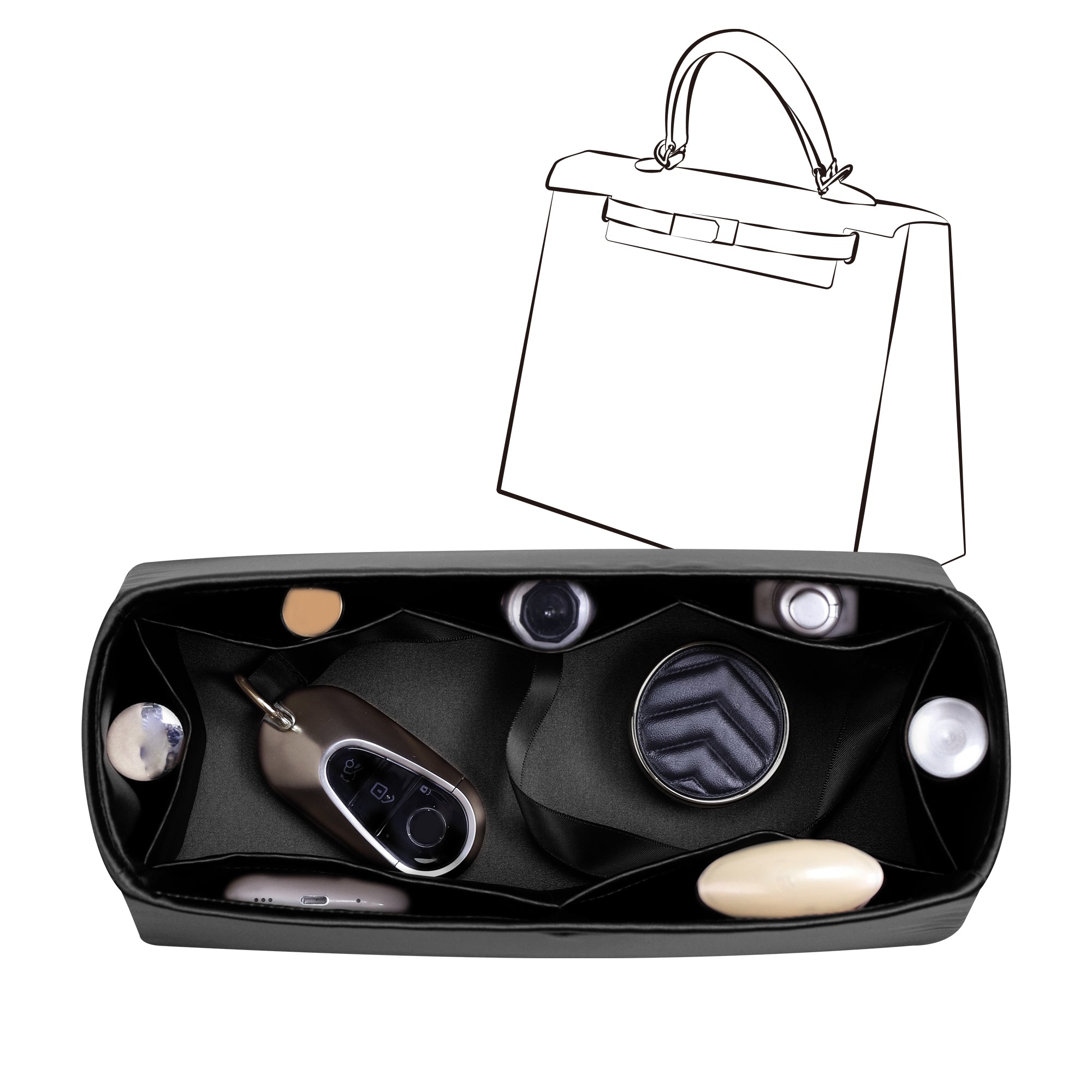 Silky Bag Insert Organizer 3 Set Fit for Birkin/HAC/Kelly/Herbag/Garden Party/Picotin/Lindy, Silk Liner and Storage Pouch