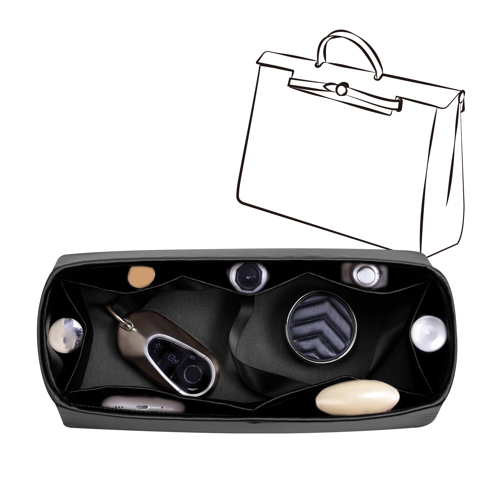 Silky Bag Insert Organizer 3 Set Fit for Birkin/HAC/Kelly/Herbag/Garden Party/Picotin/Lindy, Silk Liner and Storage Pouch