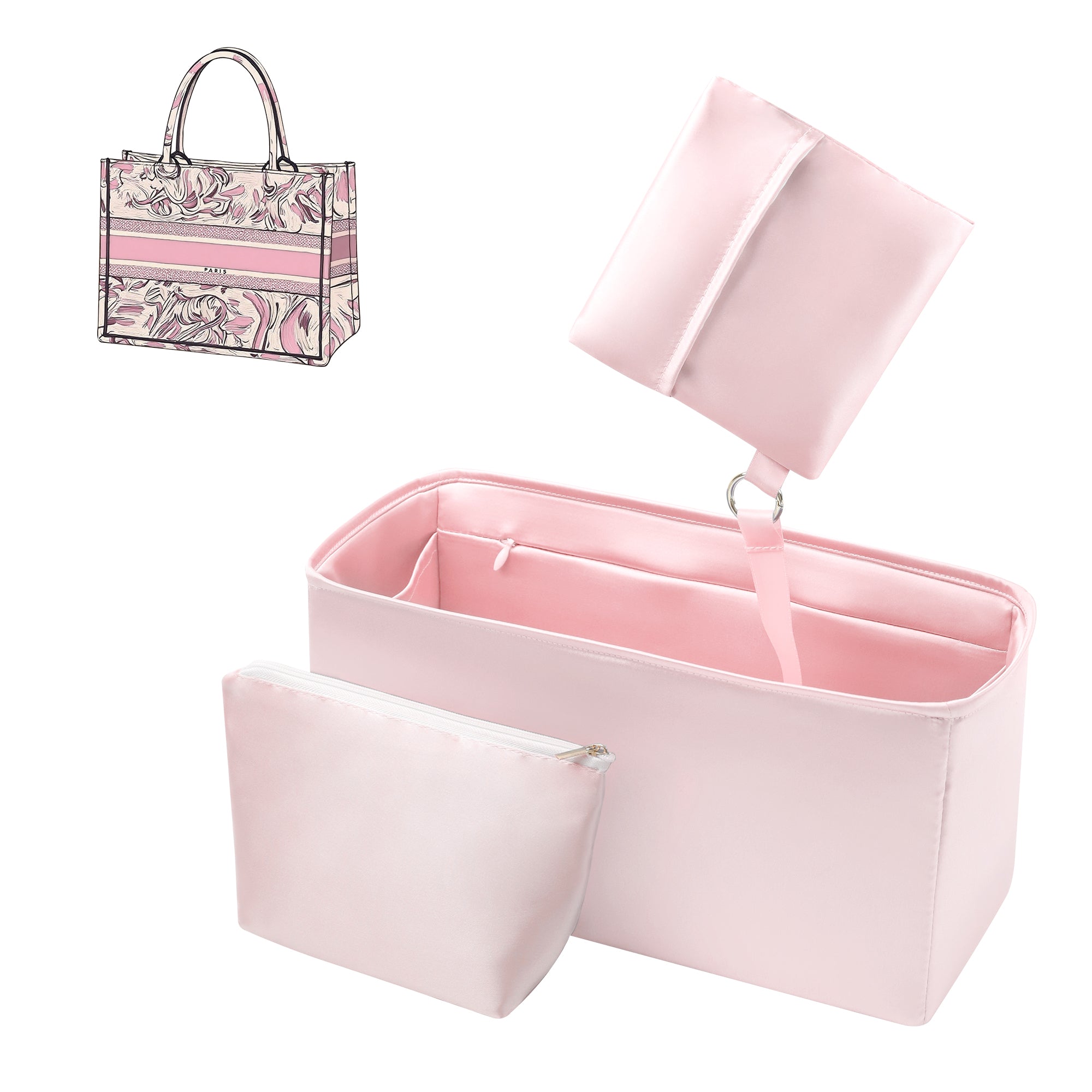 Silky Purse Insert Organizer 3 Set for Booktote Bags, Silk Touch Bag Organizer, Luxury Handbag Shaper,Lightweight