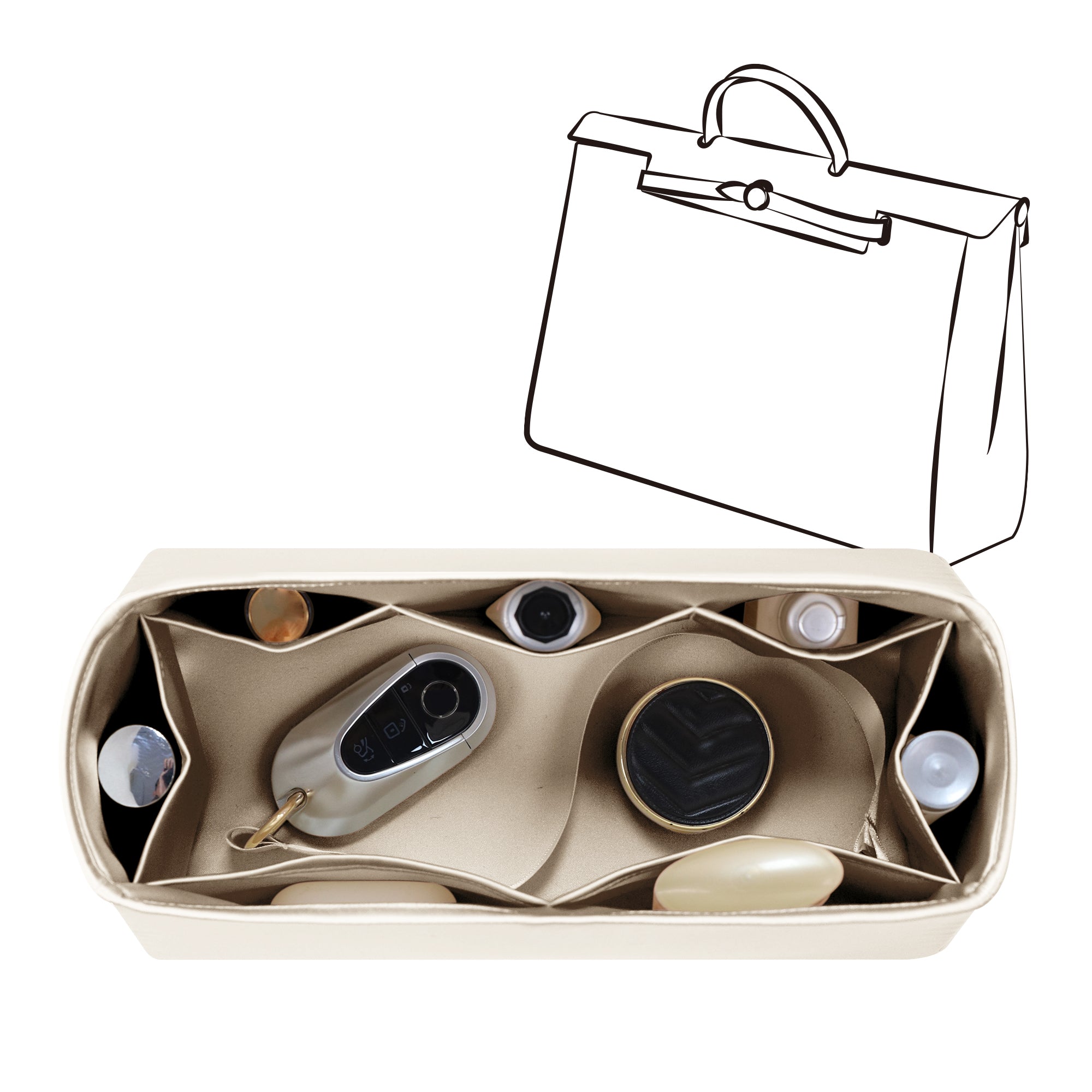 Silky Bag Insert Organizer 3 Set Fit for Birkin/HAC/Kelly/Herbag/Garden Party/Picotin/Lindy, Silk Liner and Storage Pouch