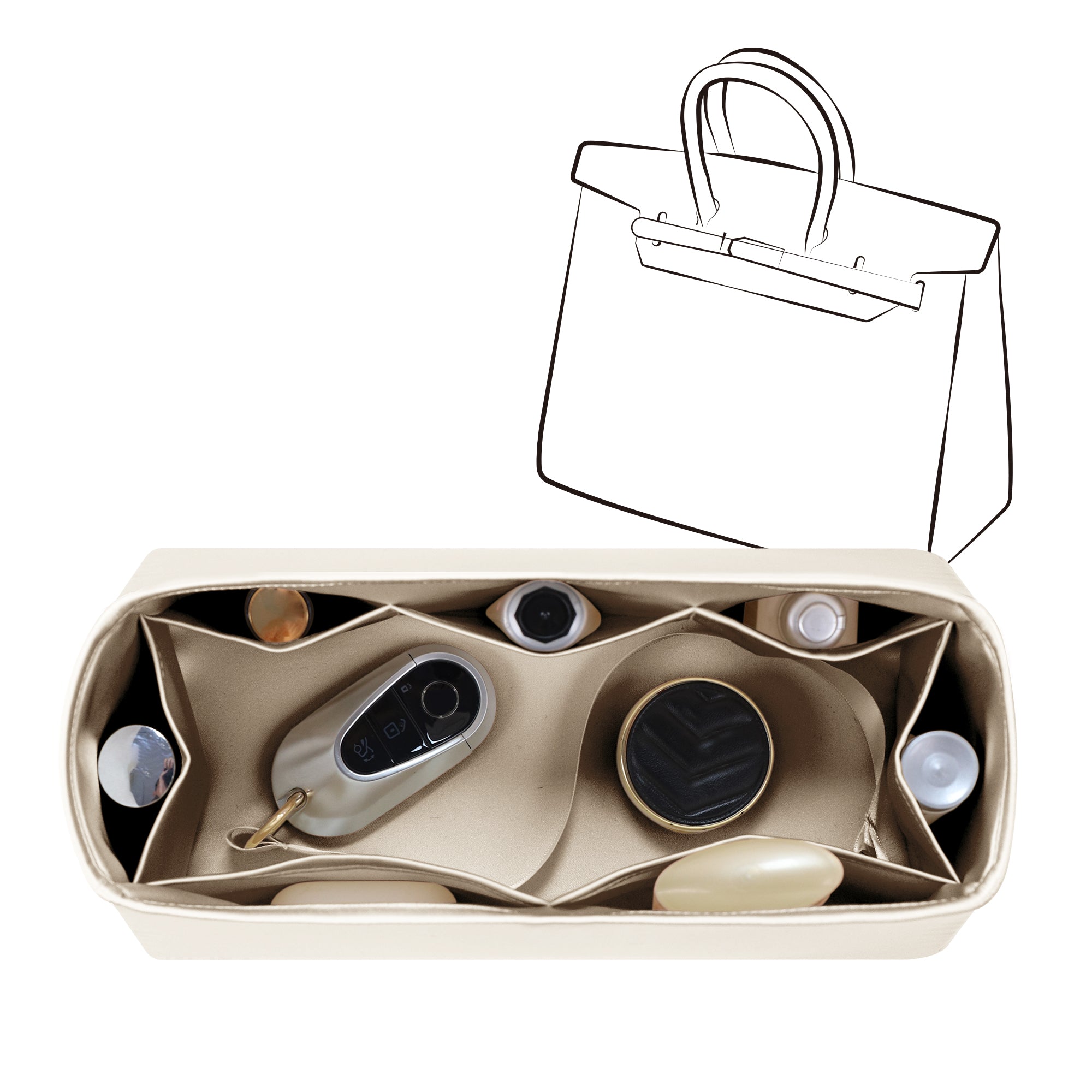 Silky Bag Insert Organizer 3 Set Fit for Birkin/HAC/Kelly/Herbag/Garden Party/Picotin/Lindy, Silk Liner and Storage Pouch