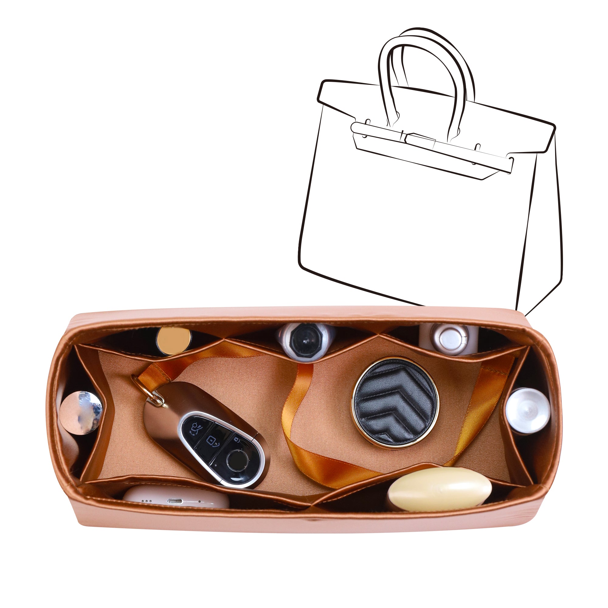 Silky Bag Insert Organizer 3 Set Fit for Birkin/HAC/Kelly/Herbag/Garden Party/Picotin/Lindy, Silk Liner and Storage Pouch
