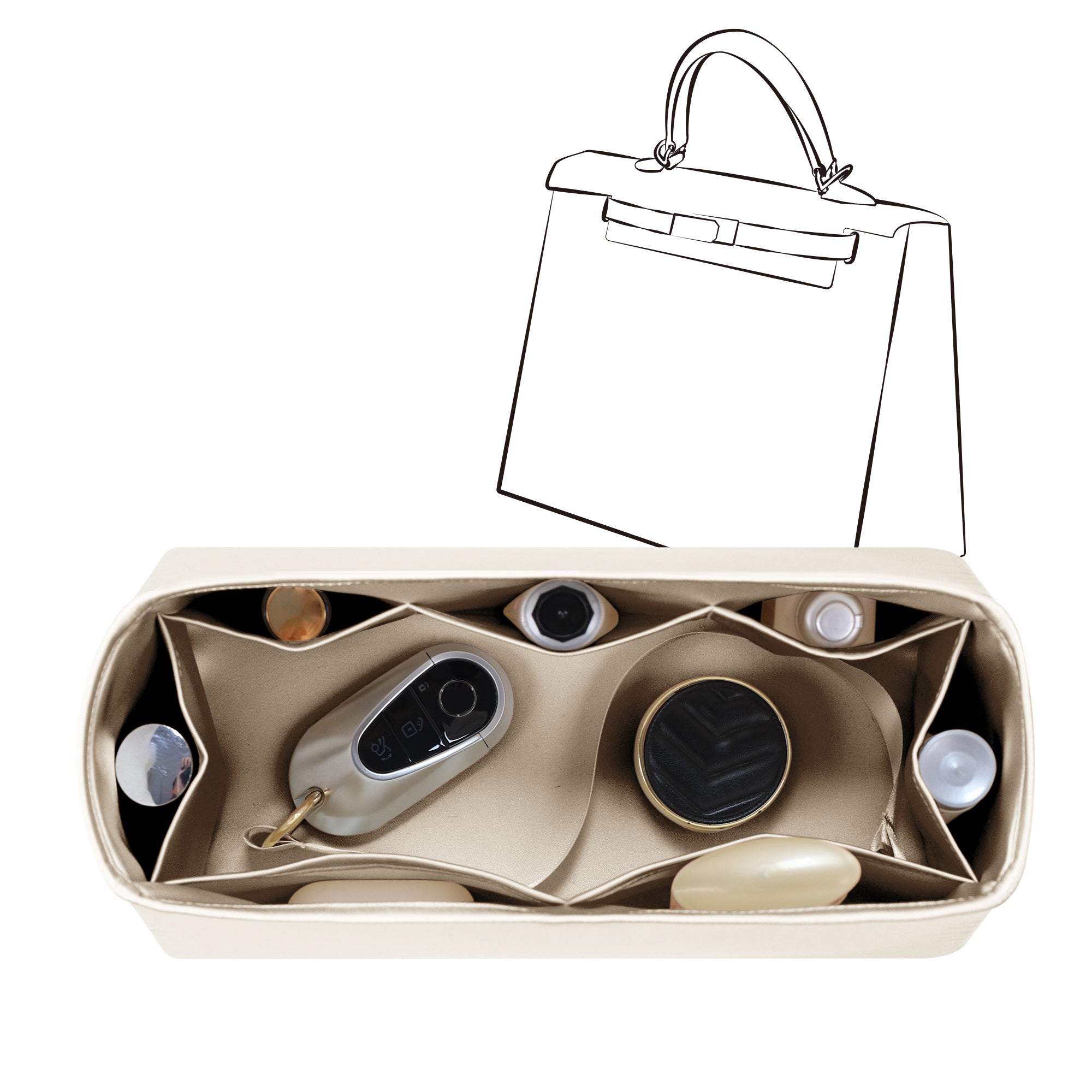 Silky Bag Insert Organizer 3 Set Fit for Birkin/HAC/Kelly/Herbag/Garden Party/Picotin/Lindy, Silk Liner and Storage Pouch