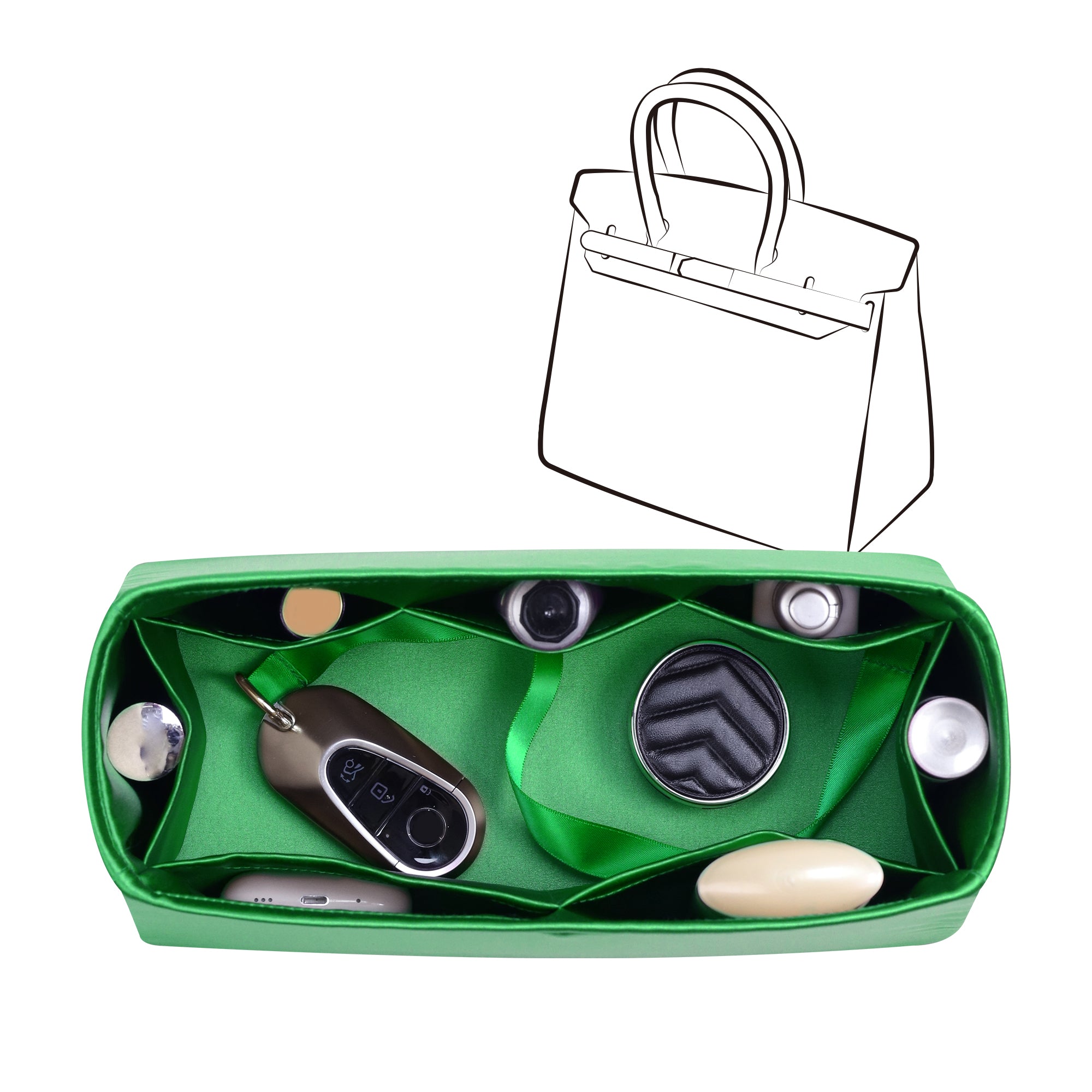 Silky Bag Insert Organizer 3 Set Fit for Birkin 25/30/35, Silk Liner and Storage Pouch