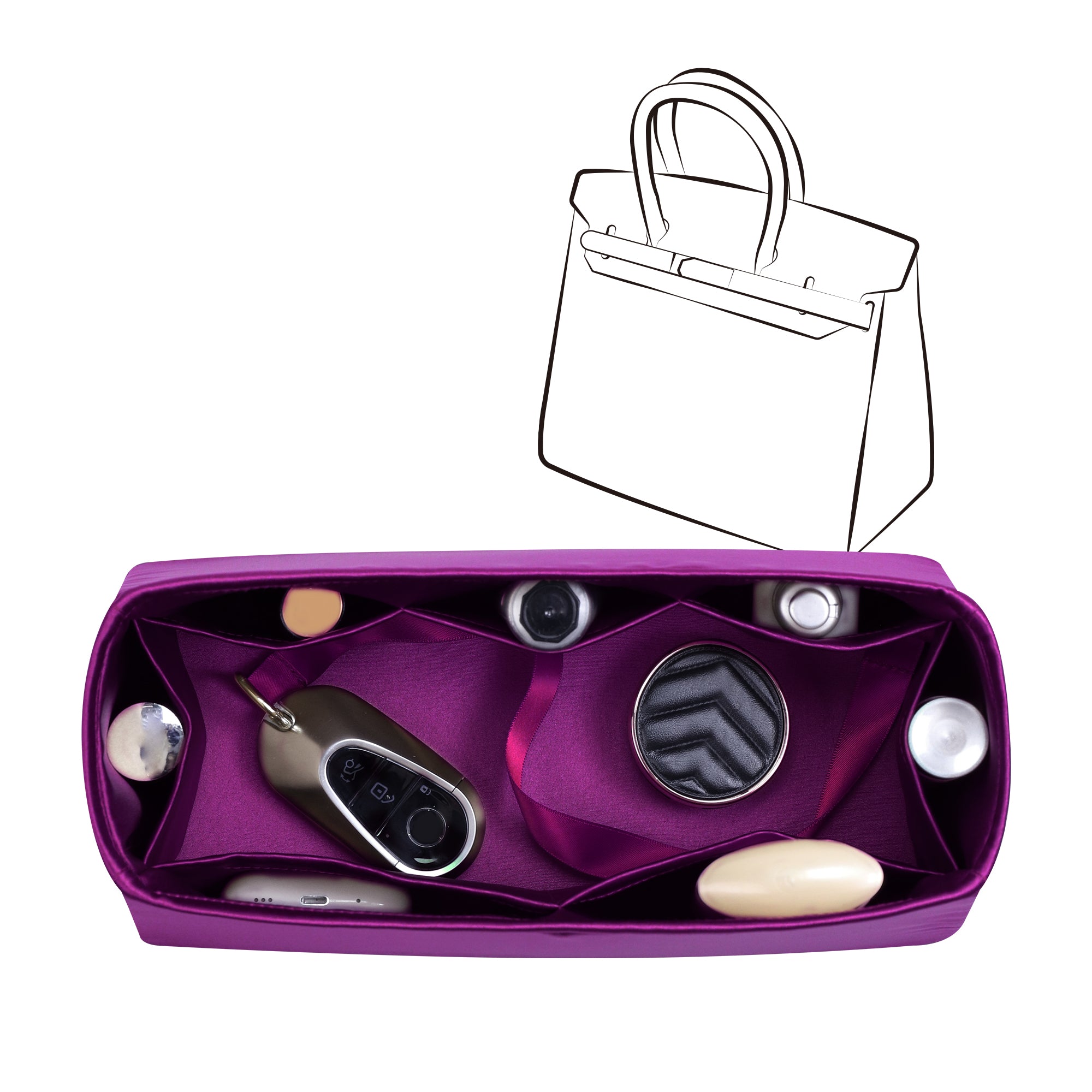 Silky Bag Insert Organizer 3 Set Fit for Birkin 25/30/35, Silk Liner and Storage Pouch