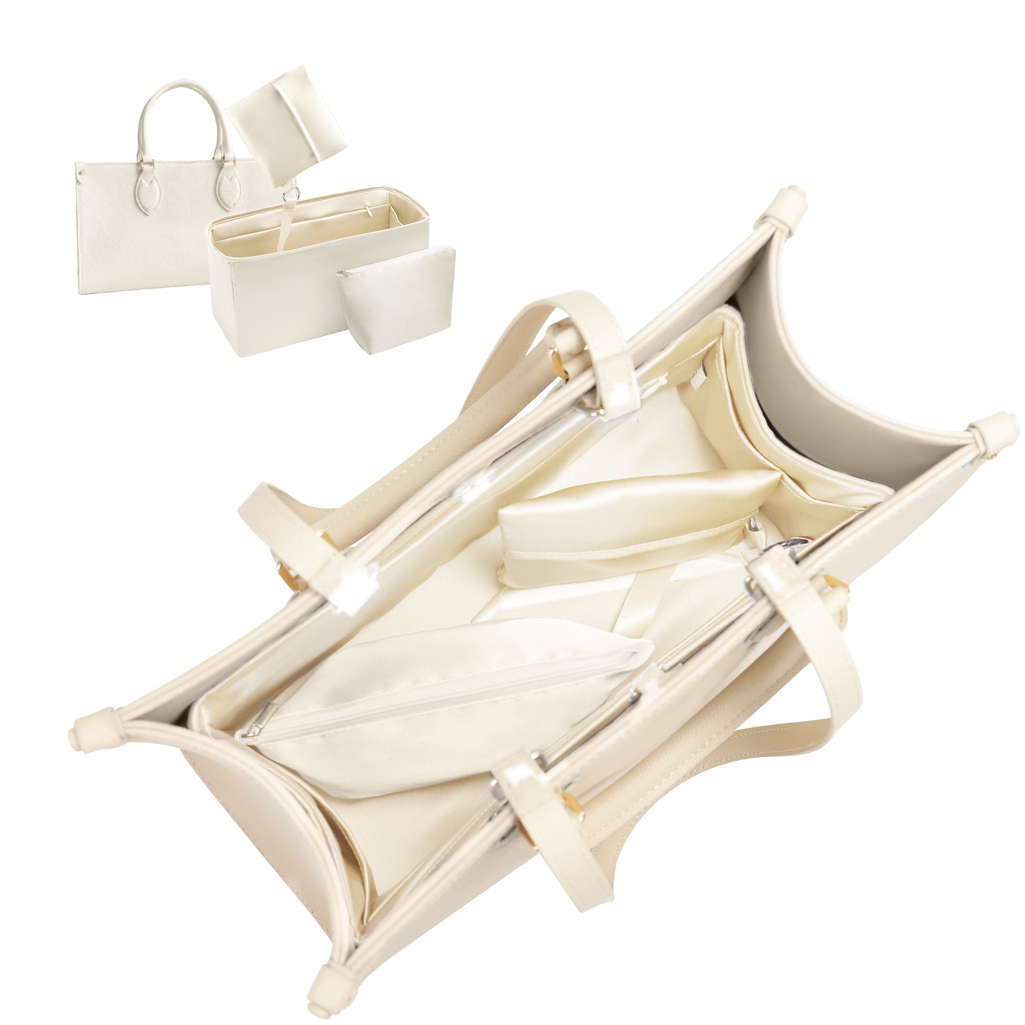 Silky Purse Insert Organizer 3 Set for Onthego Bags, Silk Touch Bag Organizer, Luxury Handbag Shaper,Lightweight
