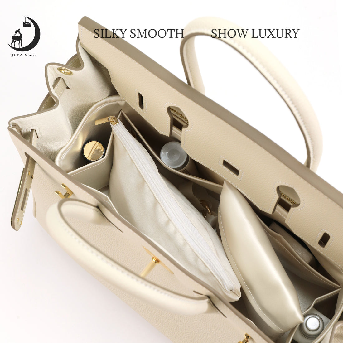 Silky Bag Insert Fit for Birkin 25/30/35, Lightweight and Silk Touch, Side Zipper Design